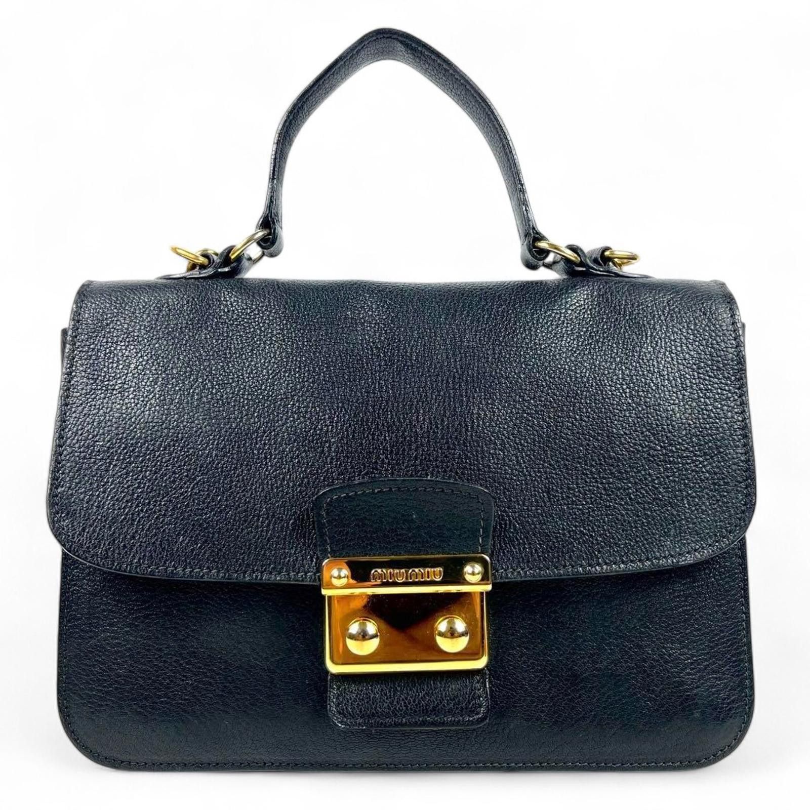 Miu Miu Miu Miu - Black Leather Handbag Gold Hardware Size ONE SIZE - 2 Thumbnail