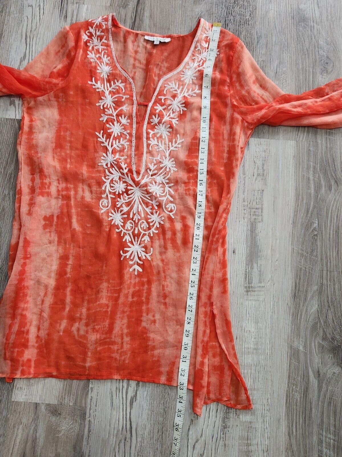 Designer Blue Island Beach Cover Up Large Orange Boho Embroidered V Size ONE SIZE - 5 Thumbnail