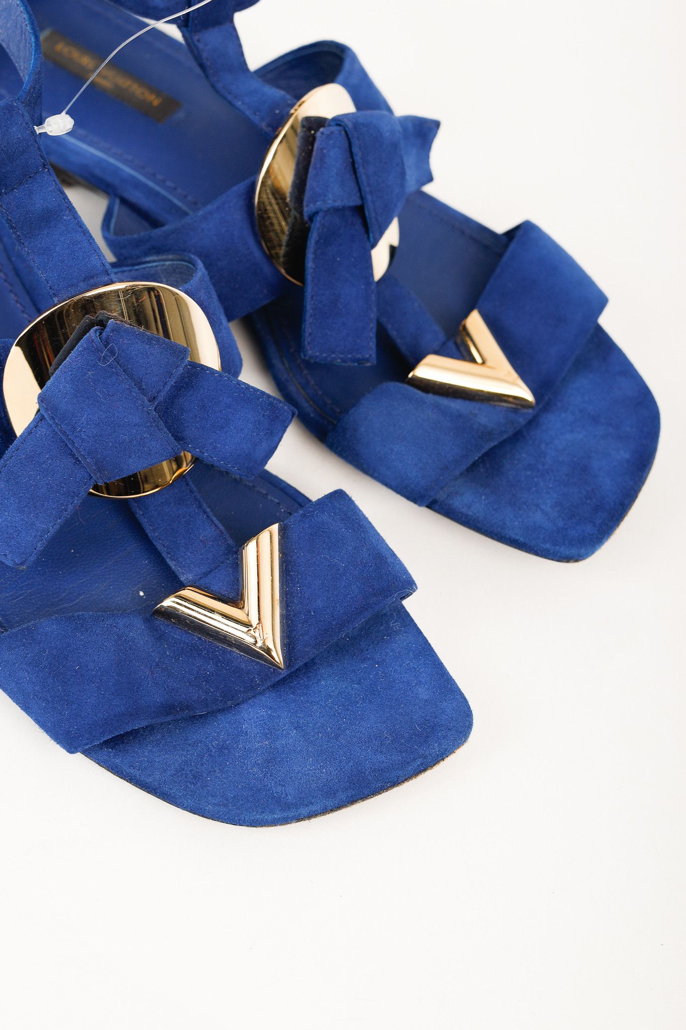 Louis Vuitton Louis Vuitton Gold-Medallion Blue Suede Knot Flat Sandals Size US 6.5 / IT 36.5 - 6 Thumbnail