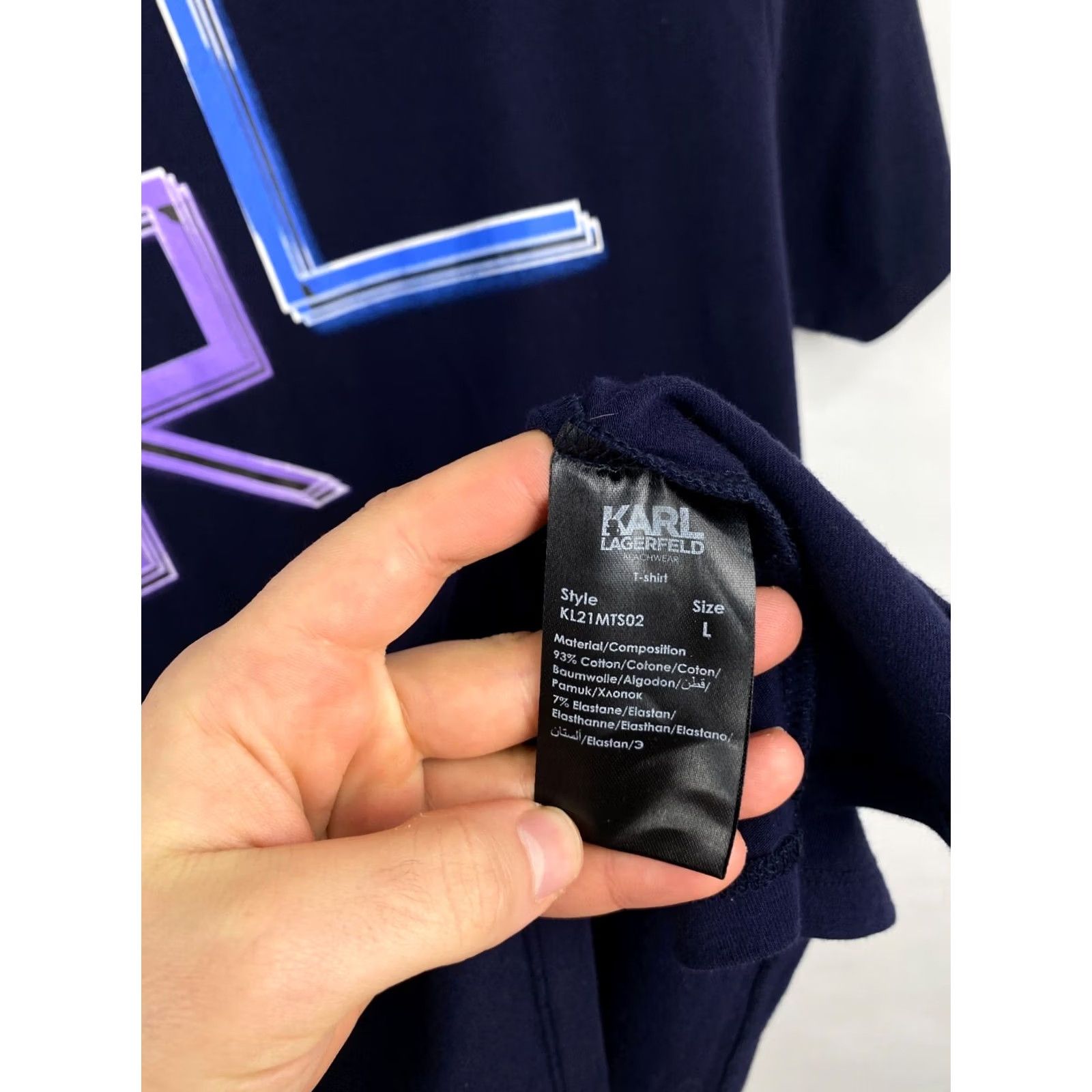 Karl Lagerfeld Karl Lagerfeld Beachwear T-Shirt M/L Dark Blue Retro Mens Shirt Size US L / EU 52-54 / 3 - 6 Thumbnail