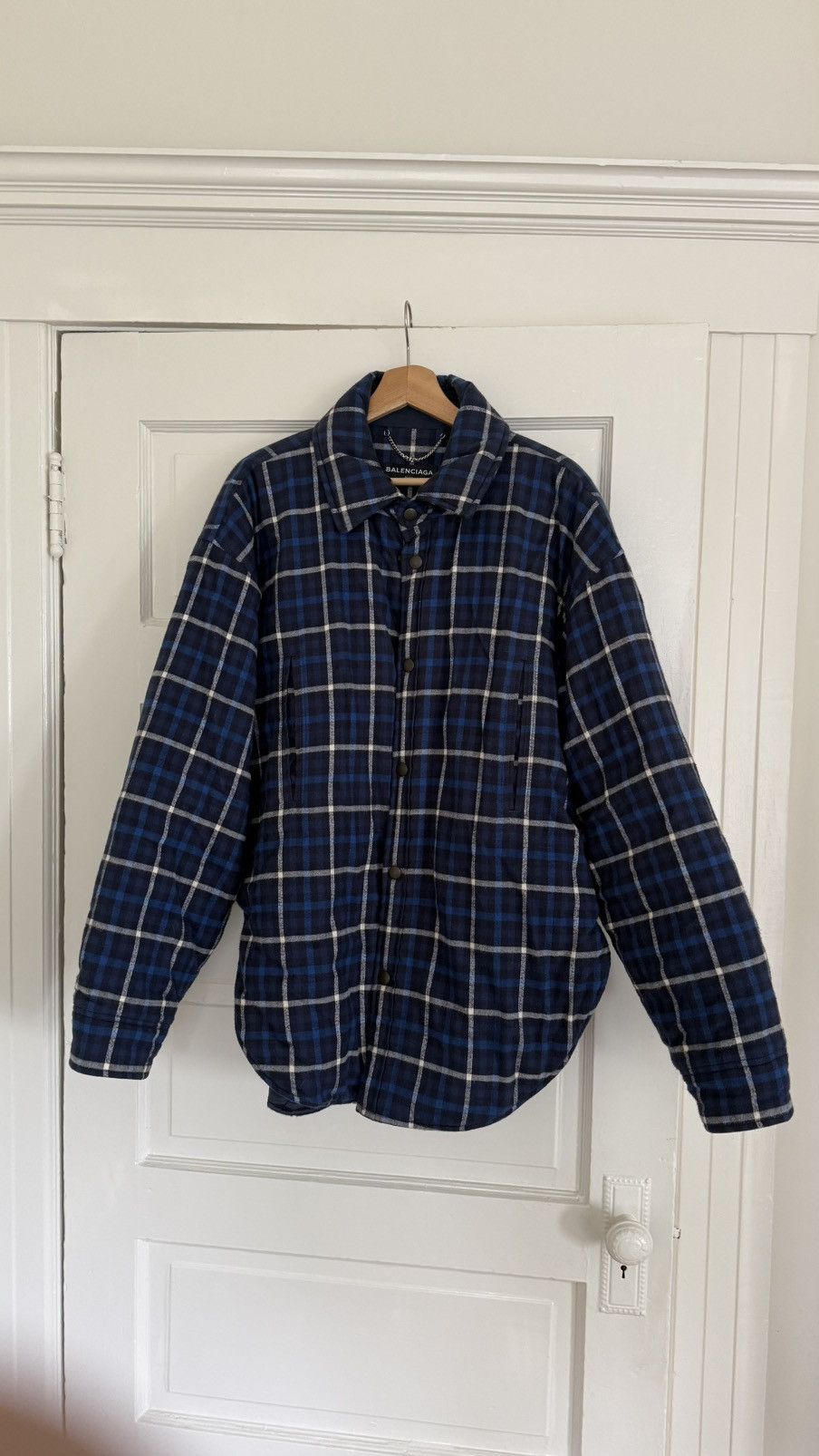 Balenciaga Padded Blue Plaid Overshirt Size US M / EU 48-50 / 2 - 1 Thumbnail