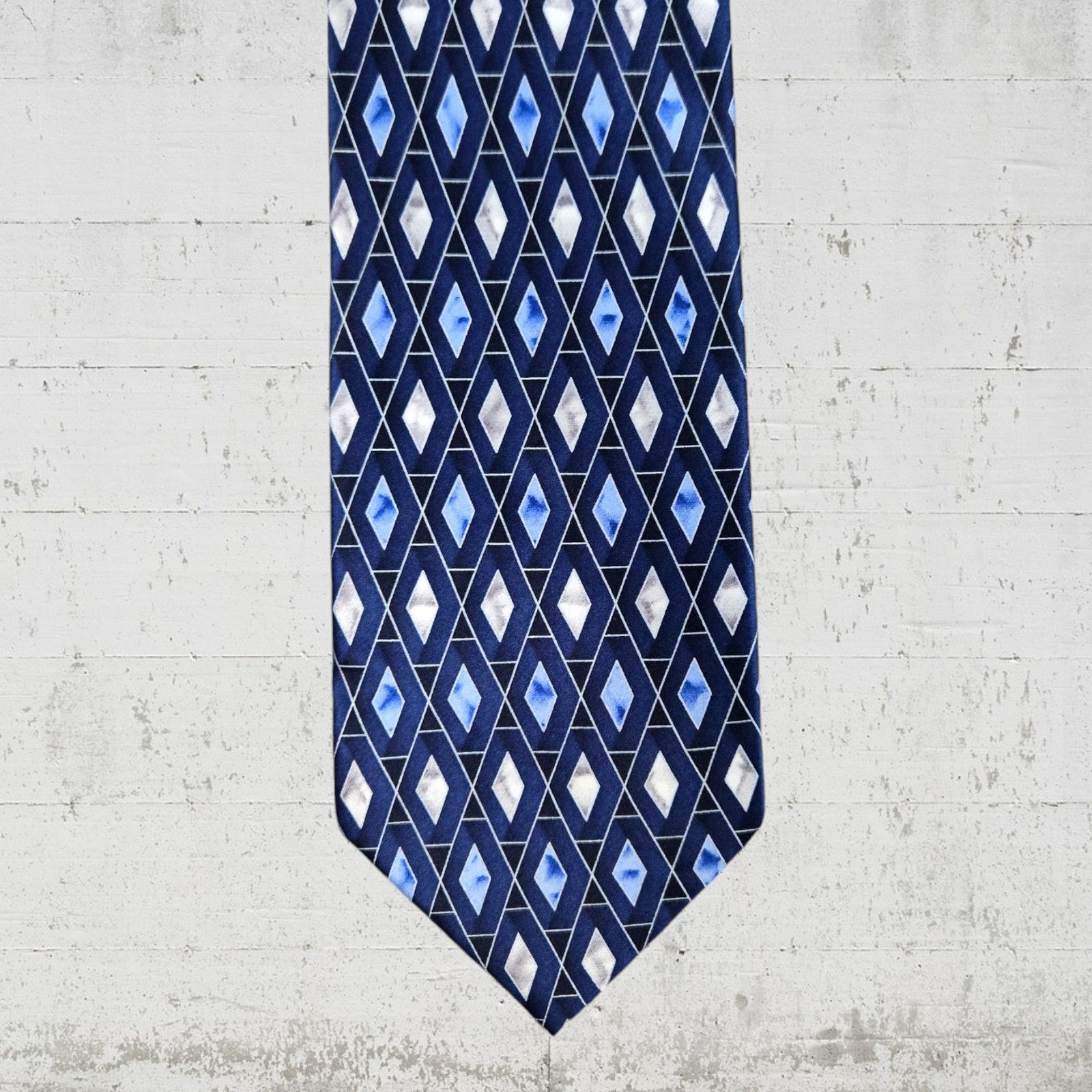 Stafford Vintage Stafford Navy Silver Diamond Argyle Silk Neck Tie Size ONE SIZE - 1 Thumbnail