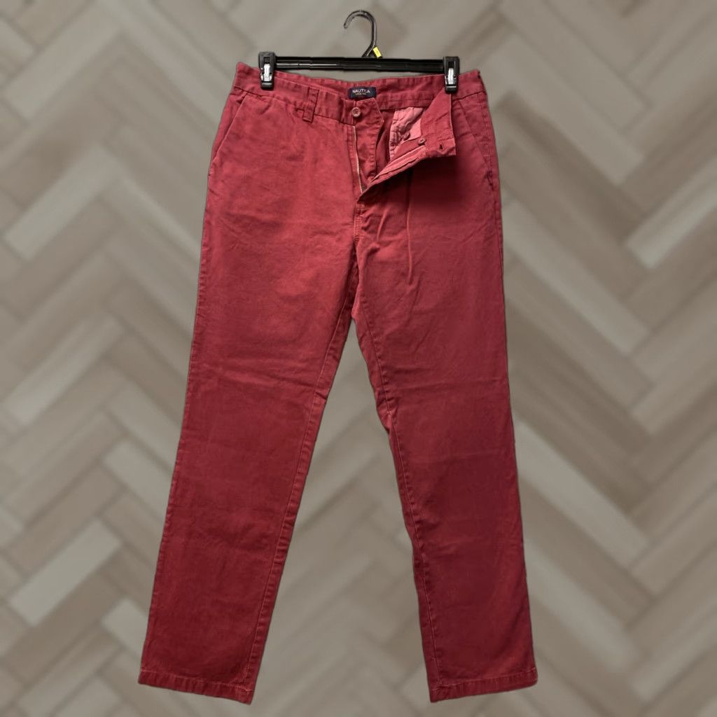 Nautica Nautica Men's Slim Fit Chino Pants W34 L32 Cotton Casual Travel Red Size US 34 / EU 50 - 1 Thumbnail