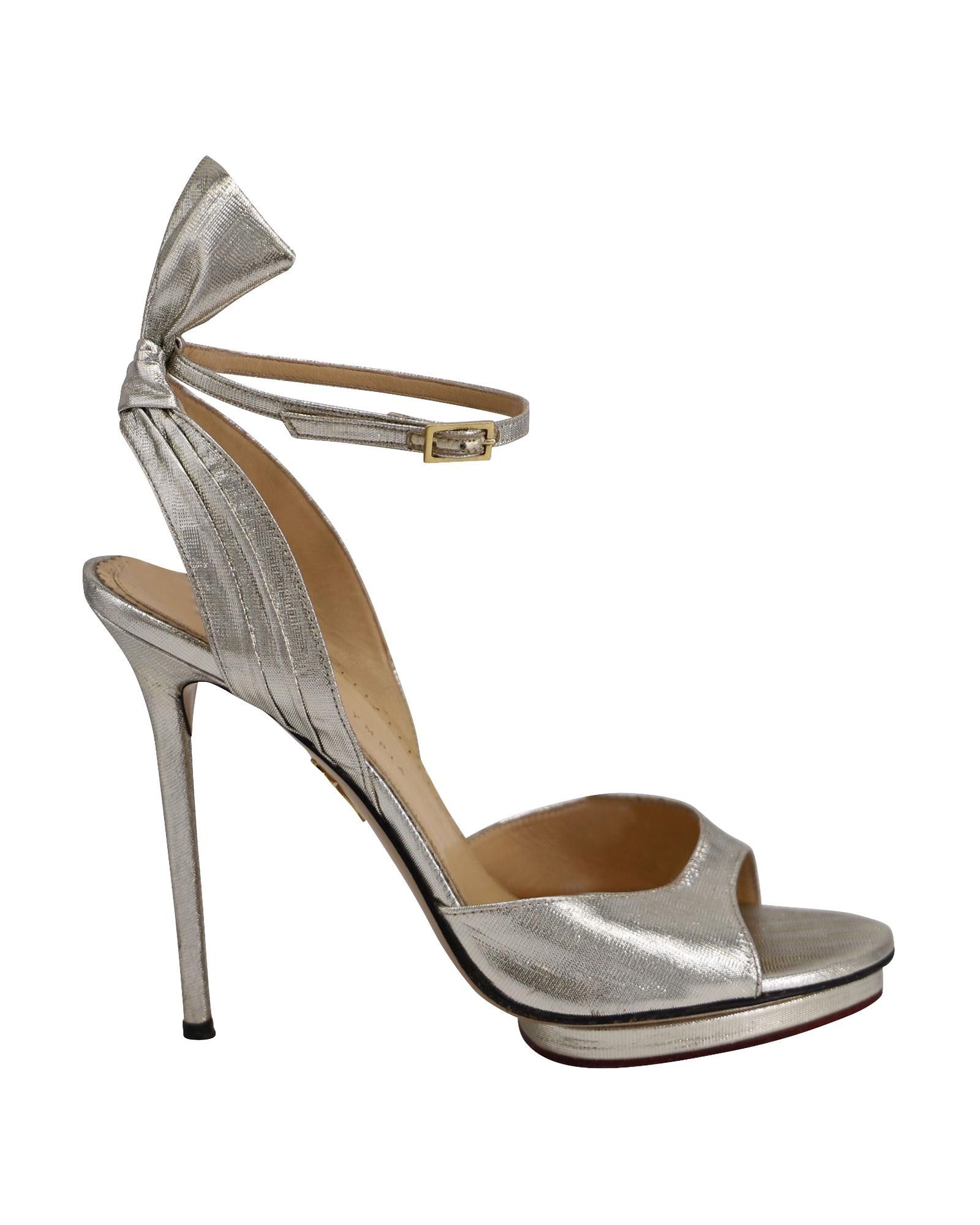 image of Charlotte Olympia Peep Toe High Heel Shoes Sandals In Silver Leather in Metallic/Silver, Women's (S