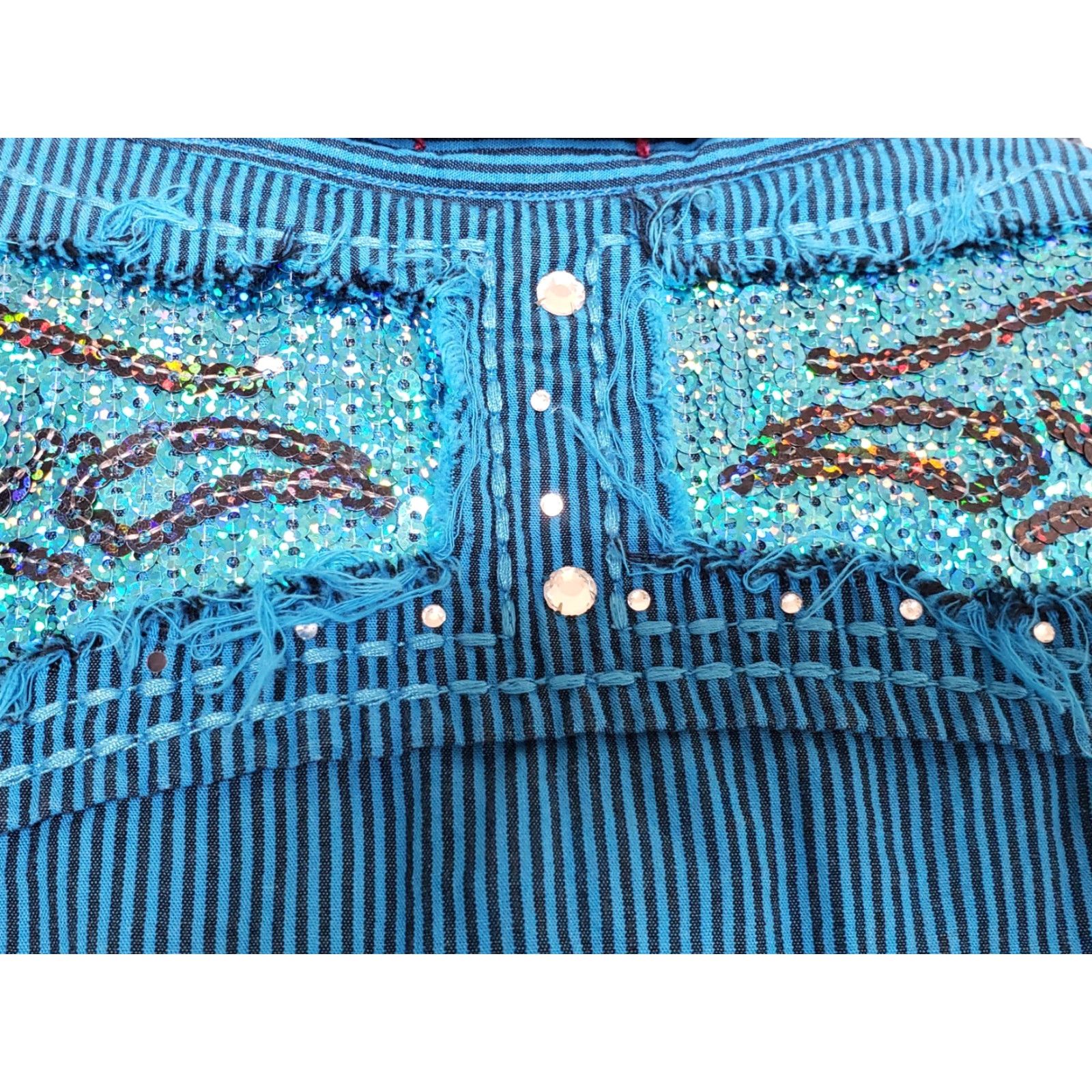 Roar Roar Western Top - Women - Button-Up Collared Long Sleeve - Size M - Blue Black Stripe - Pockets - Lightweight Cotton Size M / US 6-8 / IT 42-44 - 6 Thumbnail
