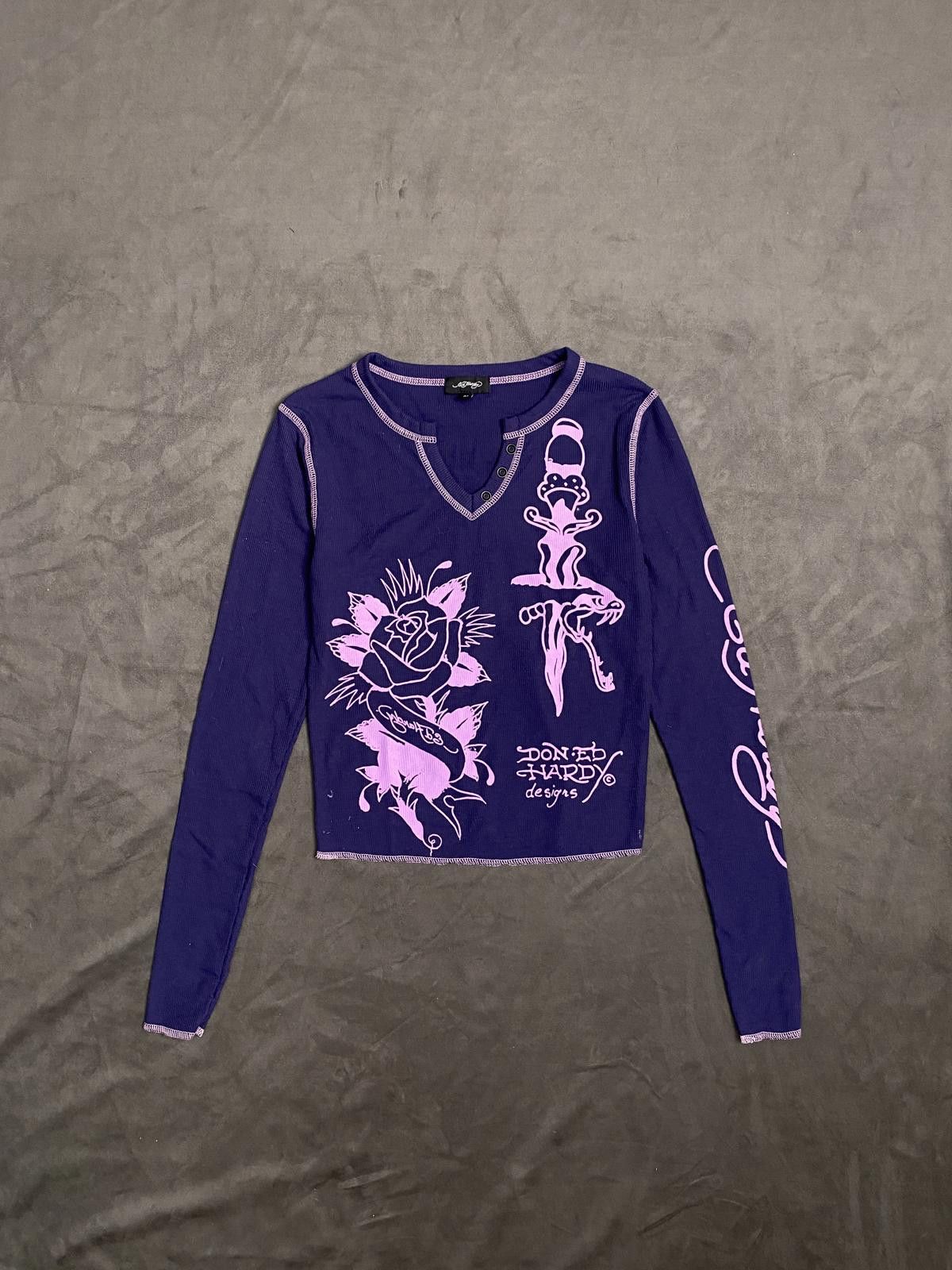 Ed Hardy Rare Ed Hardy Rose Graphic Top Thermal Long Sleeve Medium Size M / US 6-8 / IT 42-44 - 1 Thumbnail
