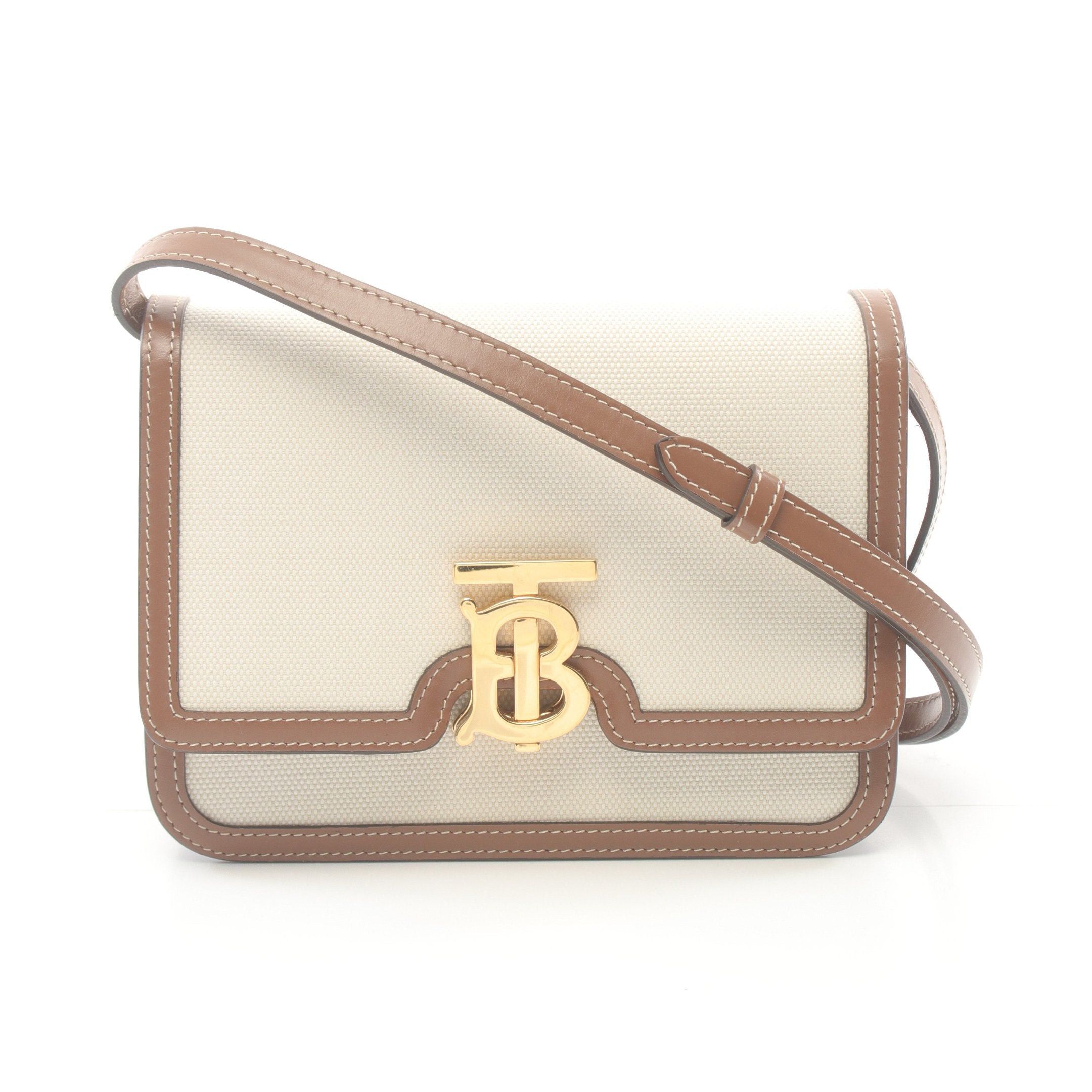 Burberry Burberry Tb Logo Shoulder Bag Canvas Leather Off White Brown Size ONE SIZE - 1 Thumbnail