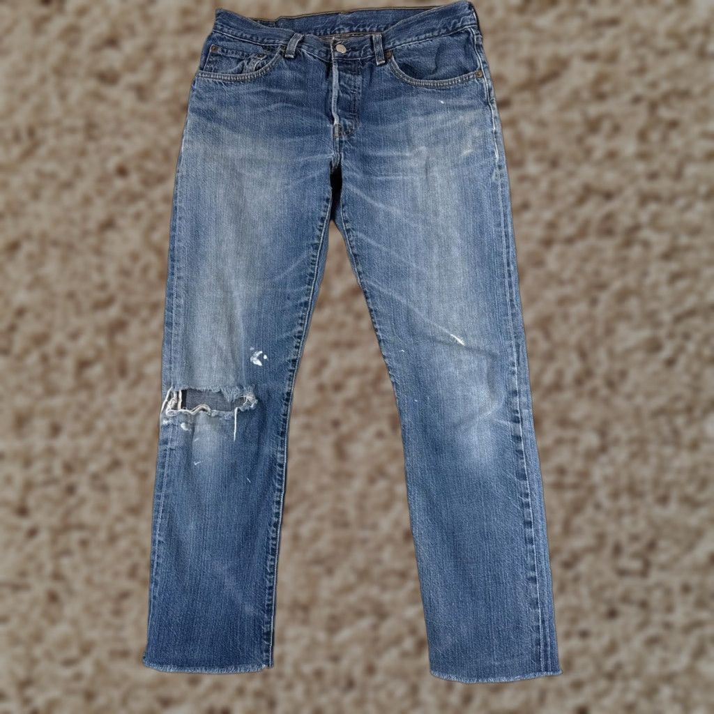Levi's Levi's 501 Jeans Adult 30 Blue Distressed Cotton Button Fly Straight Regular 30x28 90s Mens Size US 30 / EU 46 - 1 Thumbnail