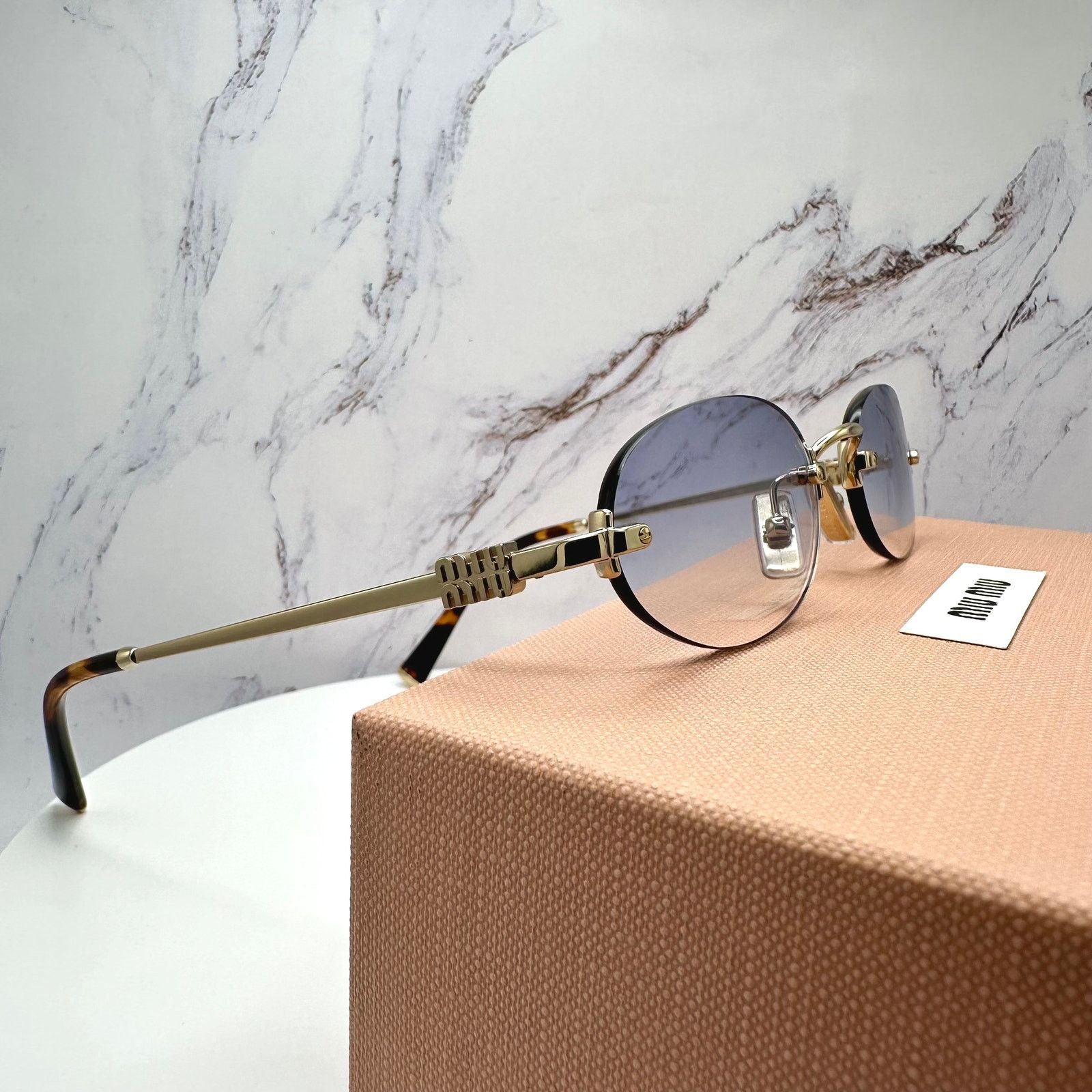 Miu Miu New MIU MIU Sunglasses Oval MU A54S Gold Rimless Gradient Size ONE SIZE - 16 Thumbnail