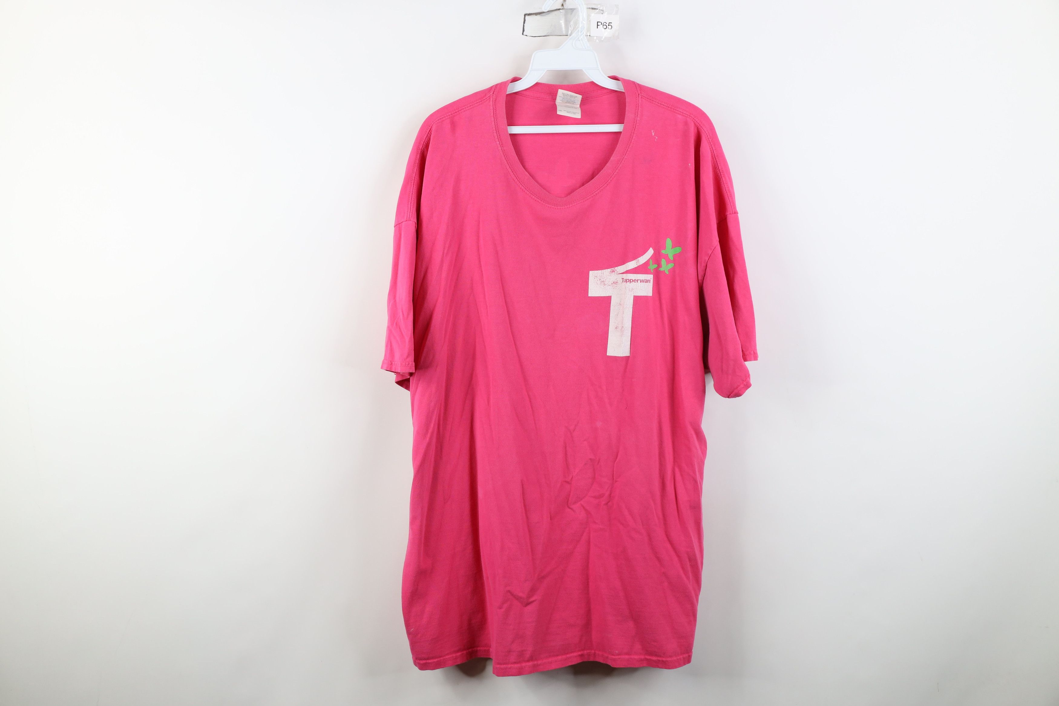 Vintage Vintage 90s Y2K Tupperware Butterfly T-Shirt Pink Cotton Size XXL / US 16-18 / IT 52-54 - 1 Thumbnail
