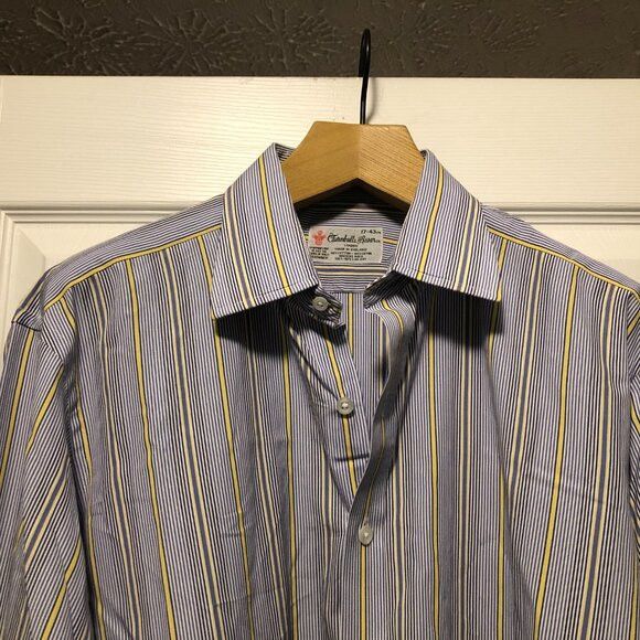 Turnbull & Asser TURNBULL & Asser men's blue 100%cotton dress shirt size: 17 Size US XL / EU 56 / 4 - 3 Thumbnail