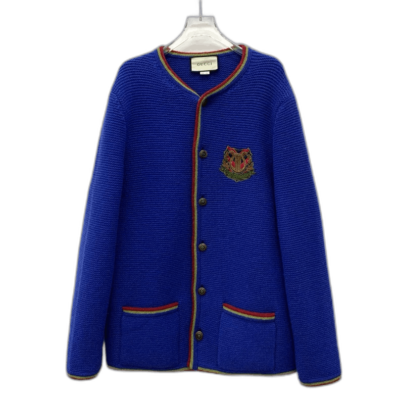Gucci Blue Embroidered Wool Cardigan M Size