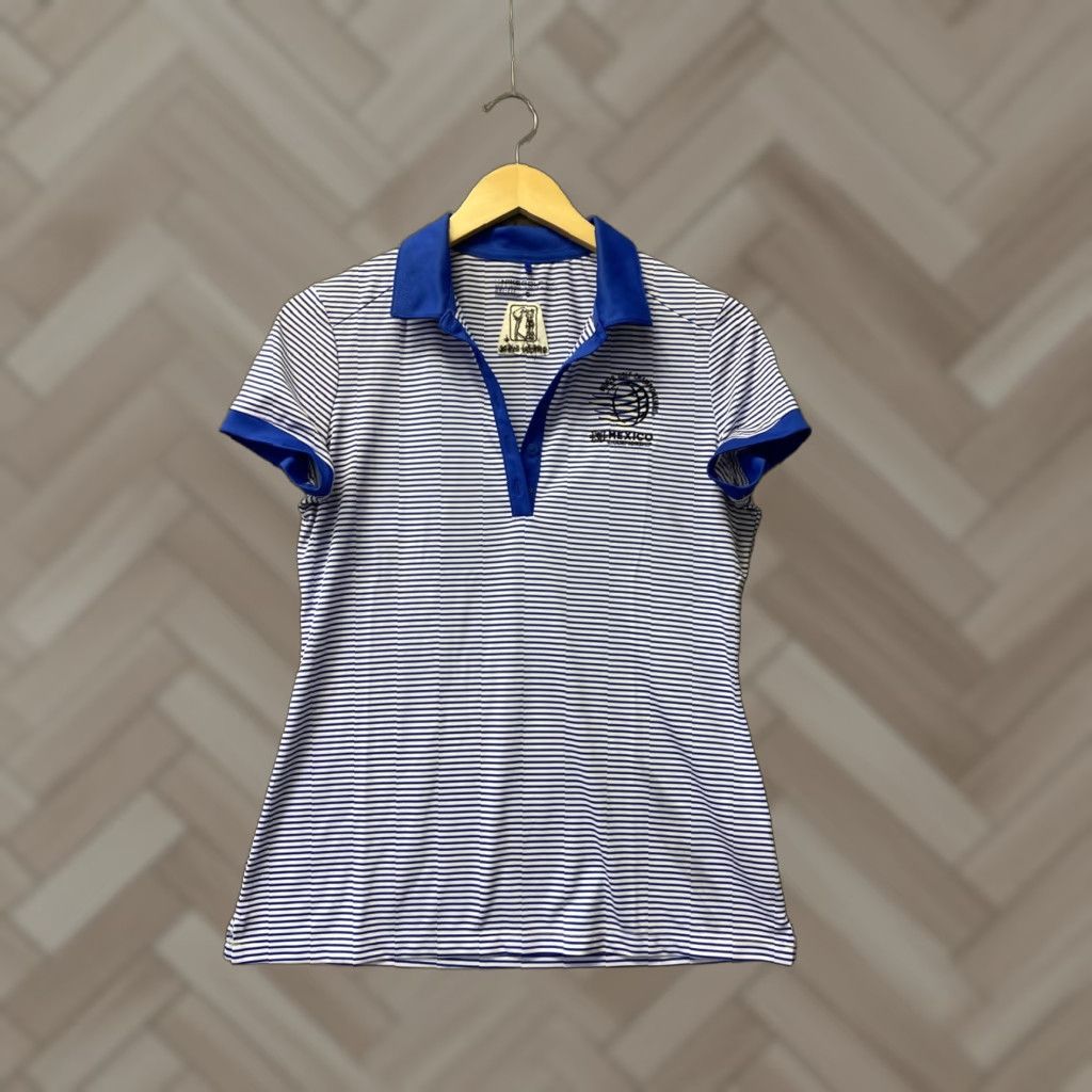 Nike NIKE Women’s Dri-FIT Golf Polo Shirt Pull On Size M Blue Stripes 137-25 Size M / US 6-8 / IT 42-44 - 1 Thumbnail