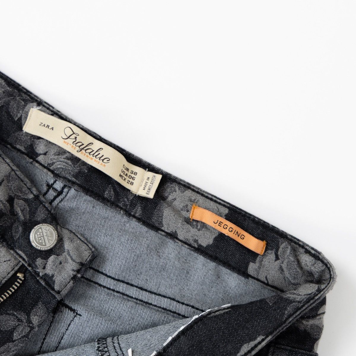 Zara Zara Floral Jeggings Black Gray Skinny Stretch Jeans Pants Size 28" / US 6 / IT 42 - 5 Thumbnail