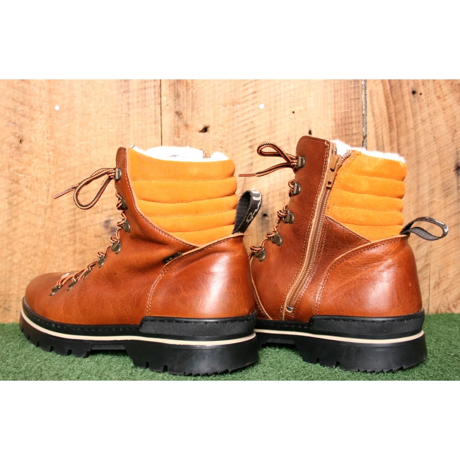 Vintage BULLE Theo Cognac Leather Shearling Lined Pivoting Spike Boots Mens US 10 EUR 43 Snow Boot Size US 10 / EU 43 - 3 Thumbnail