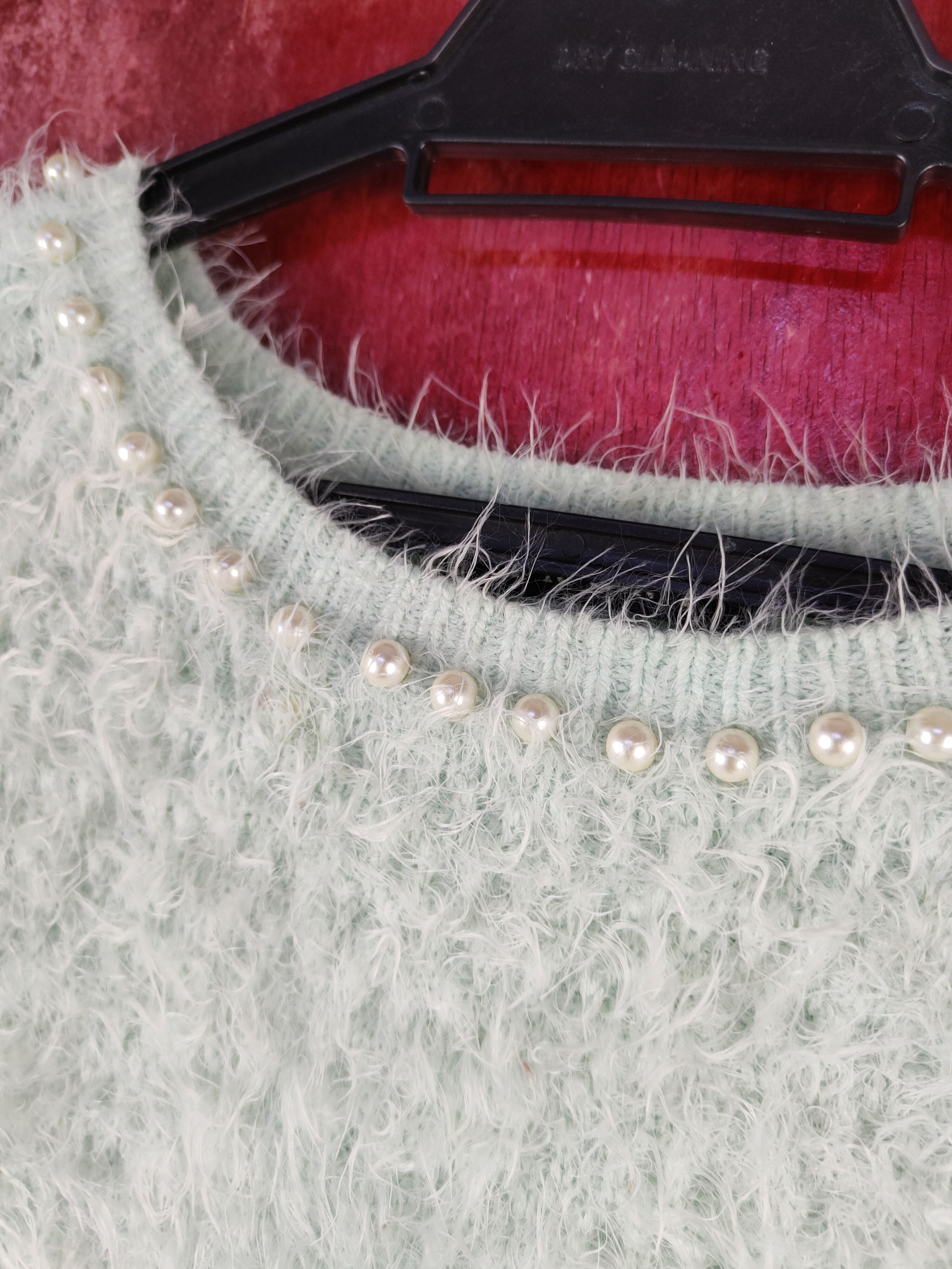 Homespun Knitwear Ingni Mint Green Shag Shaggy Fur Mohair Knitwear #S2107 Size S / US 4 / IT 40 - 2 Thumbnail