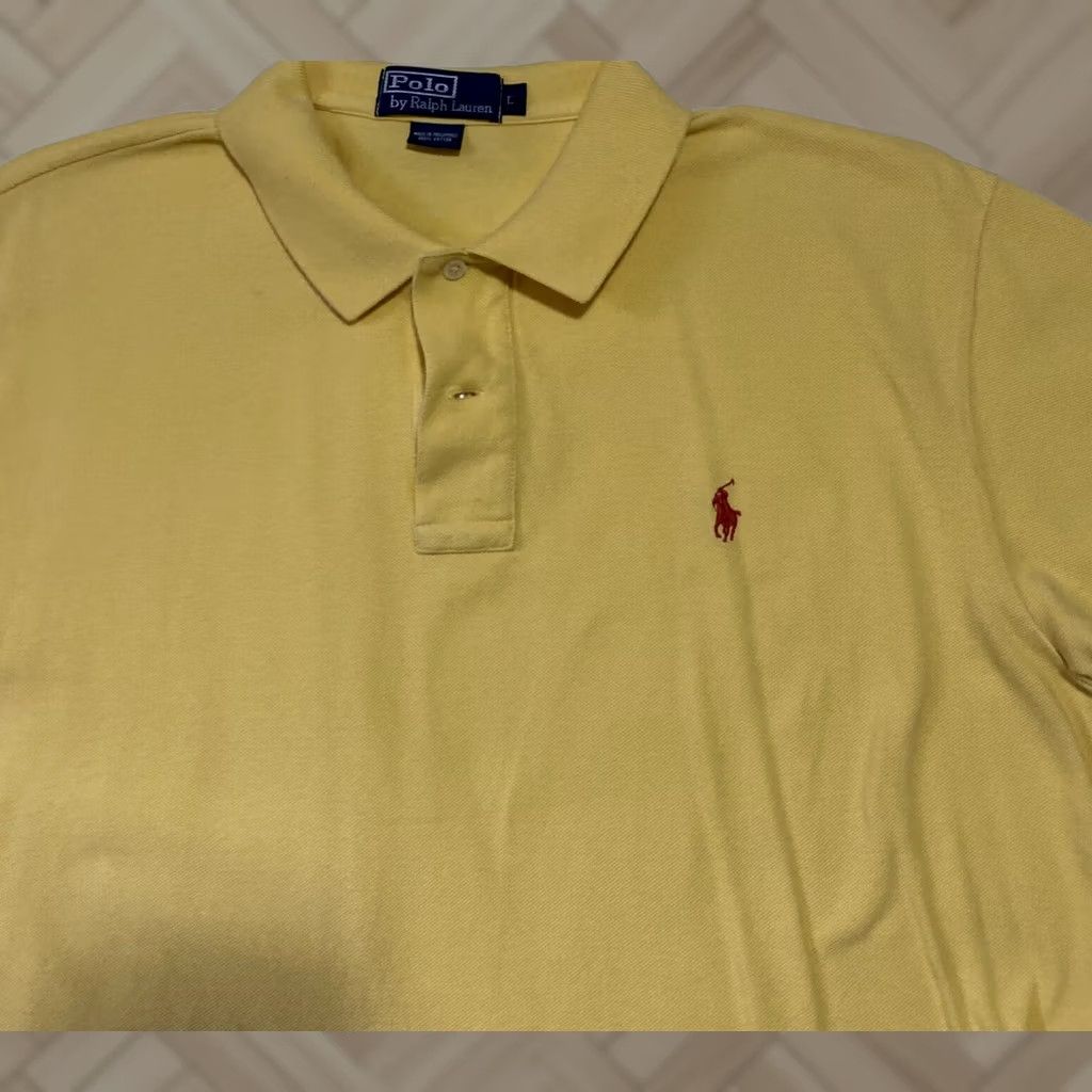 Polo Ralph Lauren Polo Ralph Lauren Polo Shirt Men's Short Sleeve L Cotton Yellow Solid Logo Classic 100% Cotton Regular Fit Size US L / EU 52-54 / 3 - 1 Thumbnail
