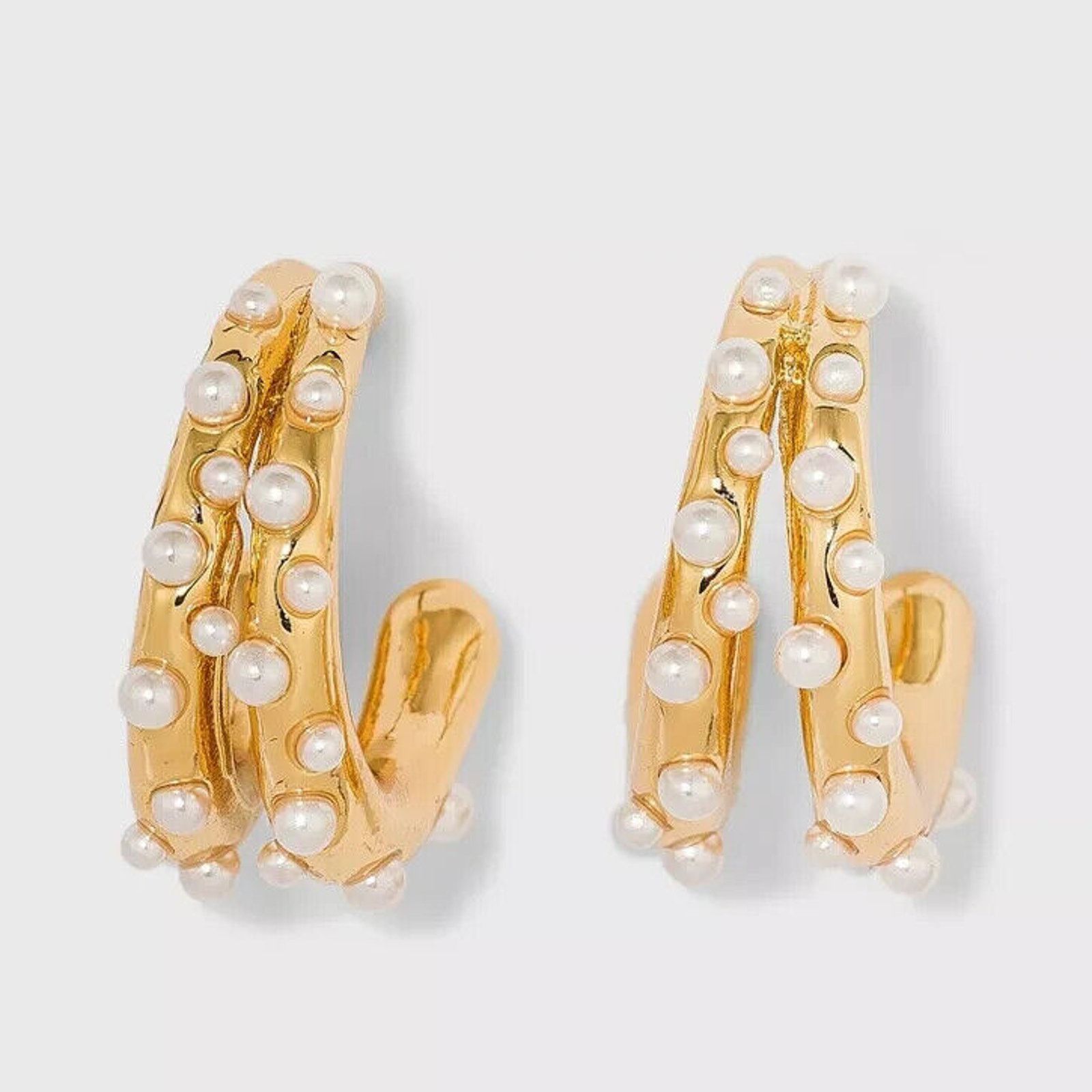 Other SUGARFIX by BaubleBar Pearl Gold Double Hoop Earrings Size ONE SIZE - 1 Thumbnail