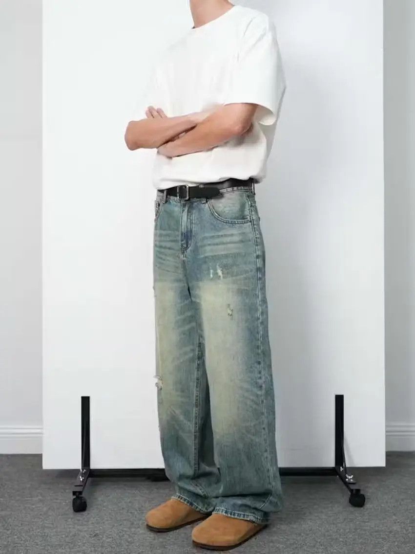 Designer × Japanese Brand Blue Distressed Baggy Denim Jeans Size US 33 - 5 Thumbnail