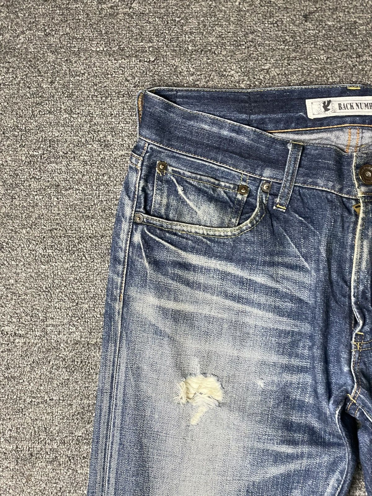 Japanese Brand × Vintage BACK NUMBER 01 Ripped Denim Jeans (92) Size US 34 / EU 50 - 5 Thumbnail