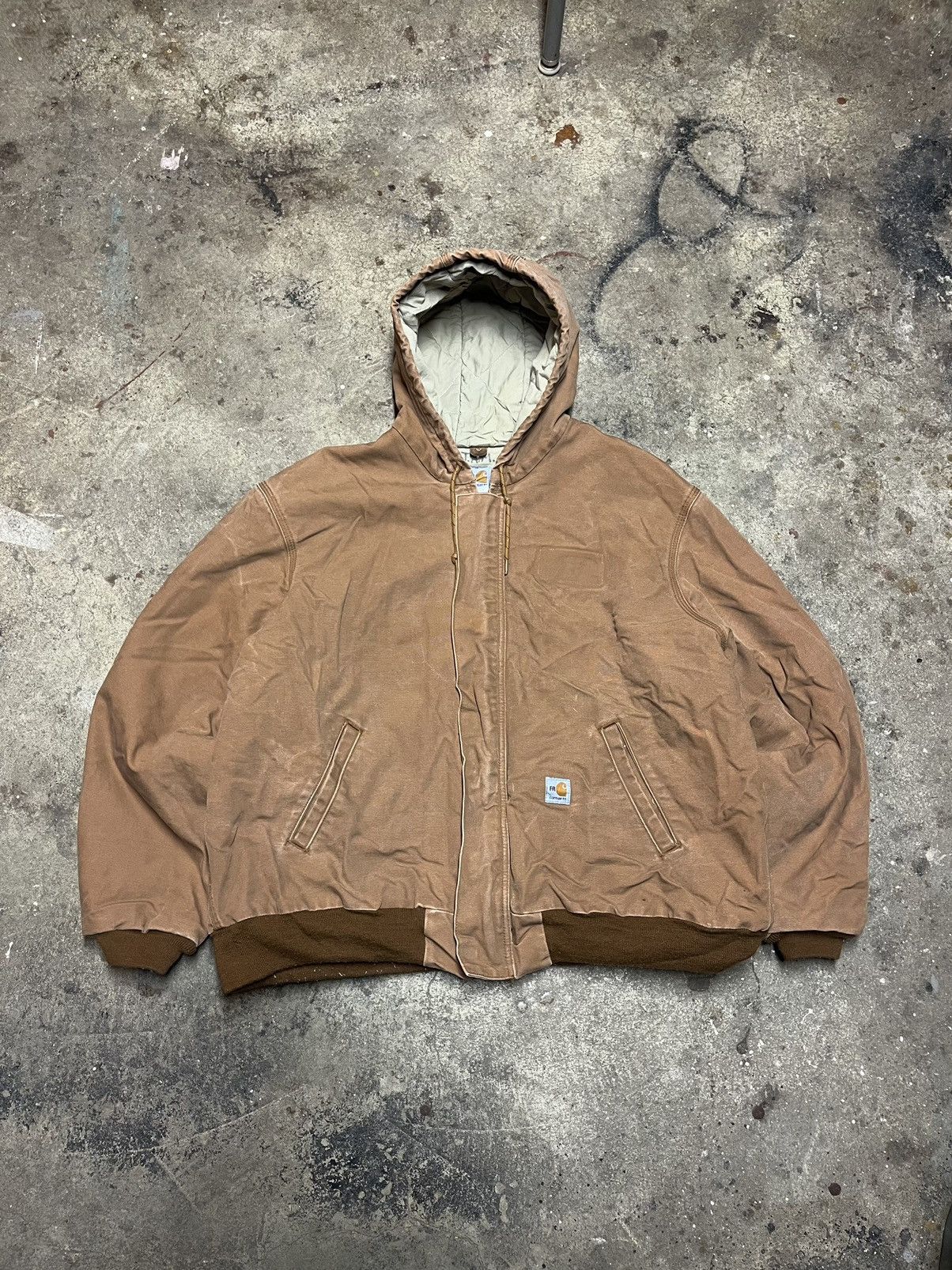 image of Vintage 00S Carhartt Hooded Zip Up Jacket Made In Usa in Beige, Men's (Size 2XL)