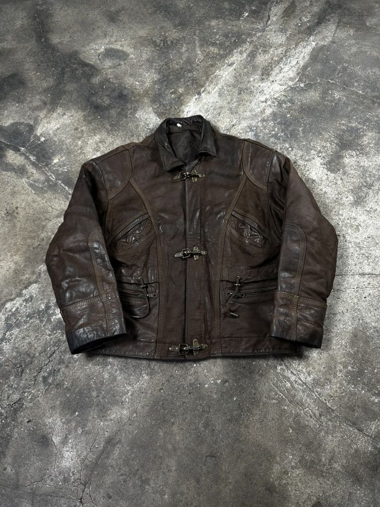 Vintage 90s Vintage Fireman Clasp Leather Bomber Jacket Size US M / EU 48-50 / 2 - 1 Thumbnail