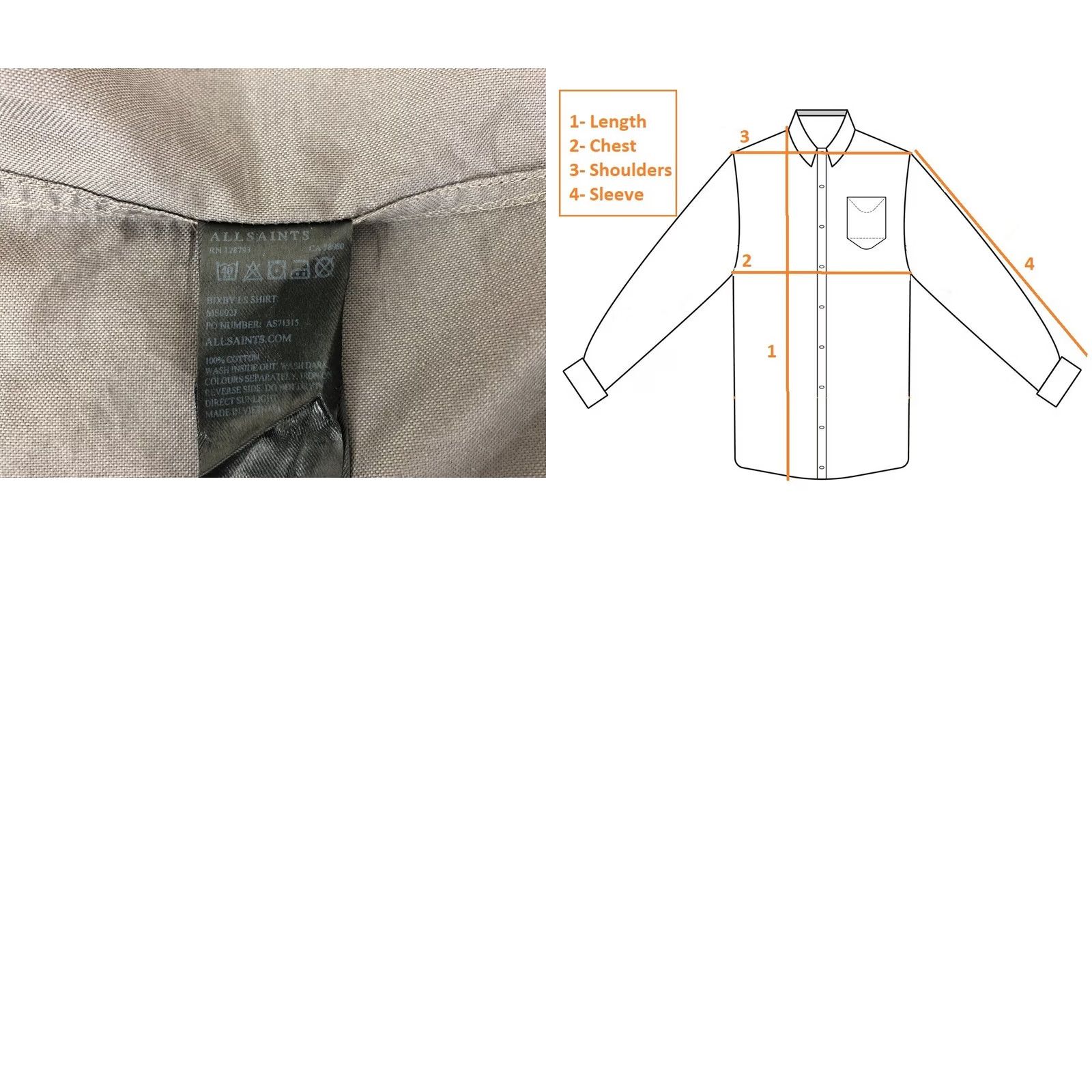 Allsaints AllSaints Bixby LS Shirt Cotton Men's Size S Brown Size US S / EU 44-46 / 1 - 9 Thumbnail