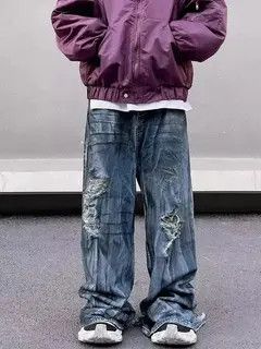Japanese Brand VIBE High street distressed heavy-duty strappy baggy jeans Size US 29 - 1 Thumbnail