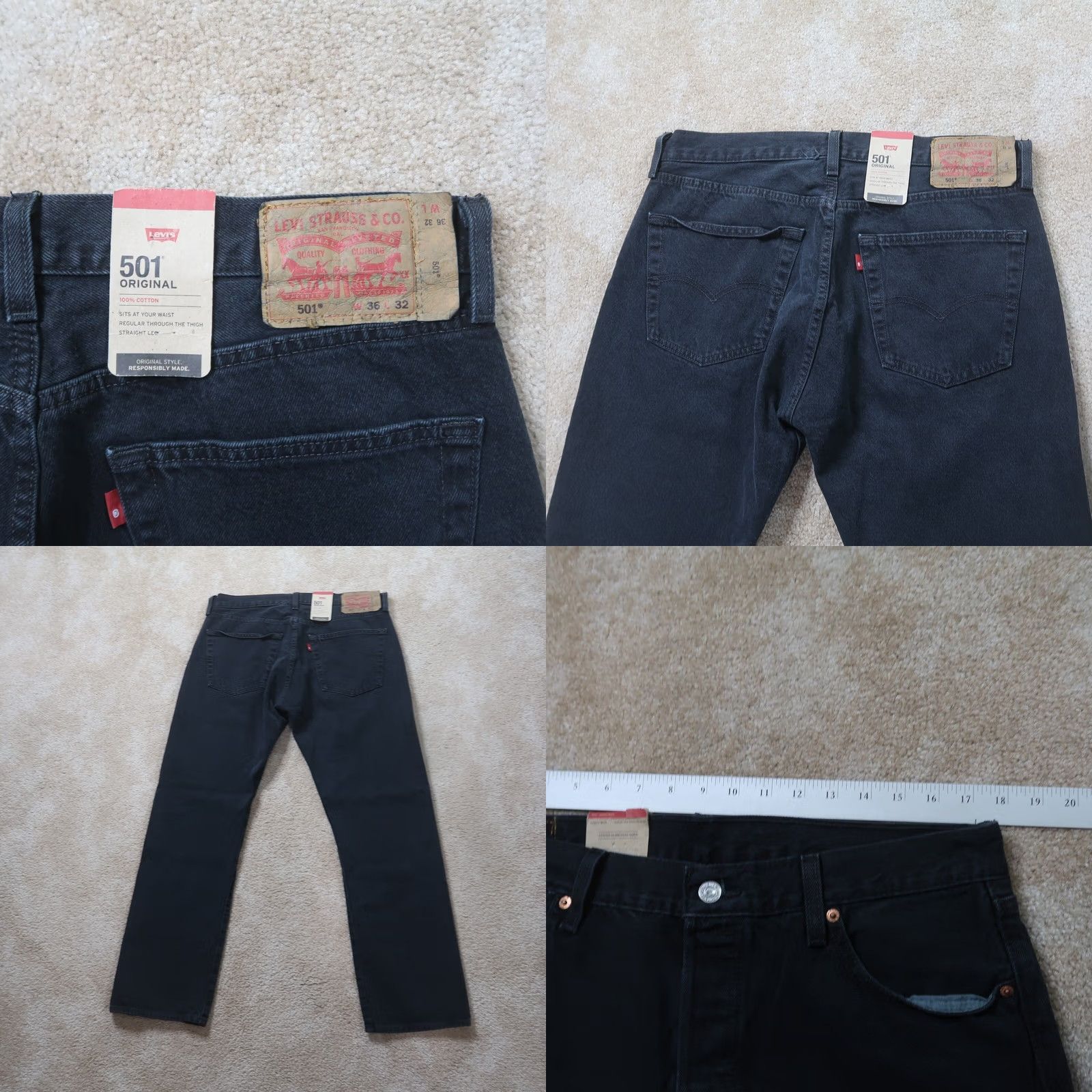 Levi's VINTAGE? No — Levi's 501 Jeans Men 36x32 Regular Denim Black Button Fly 5-Pocket Classic 501 Series Mens Size US 36 / EU 52 - 8 Thumbnail