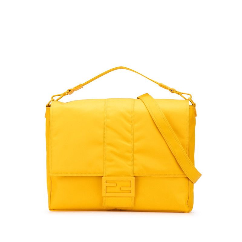 Fendi Fendi Nylon Leather Baguette 2Way Shoulder Bag Yellow 7Va536 Leather Crossbody Bag 7Va536, Women's