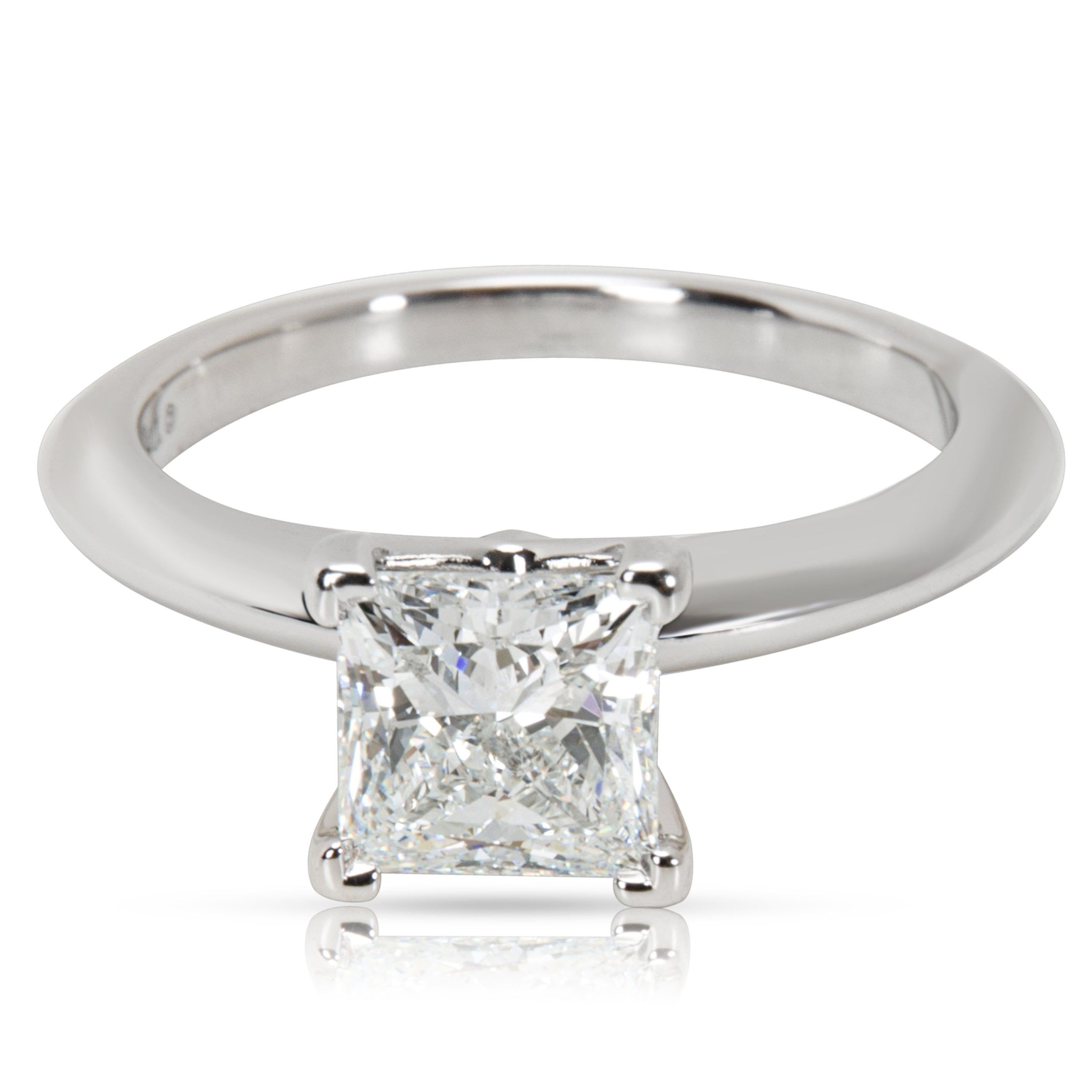 image of Tiffany Co Tiffany & Co. Diamond Princess Cut Engagement Ring In Platinum (0.91 Ct G/vs1) in Silver