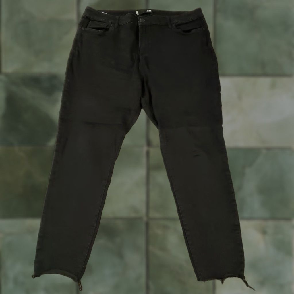 Vintage KUT from the Kloth Jeans Womens Size 18 Black Denim Skinny Leg Stretch Frayed Size 40" / US 18 - 1 Thumbnail