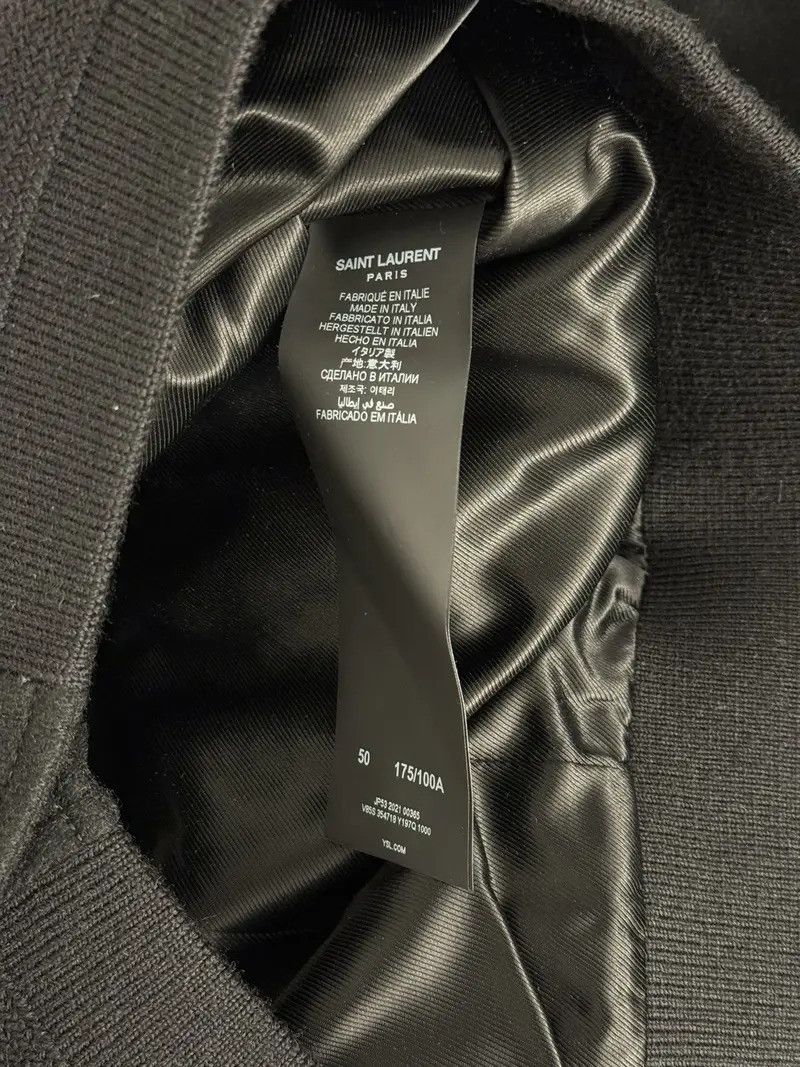 Saint Laurent Paris Teddy Leather-Trimmed Wool Bomber Jacket Size US M / EU 48-50 / 2 - 7 Thumbnail
