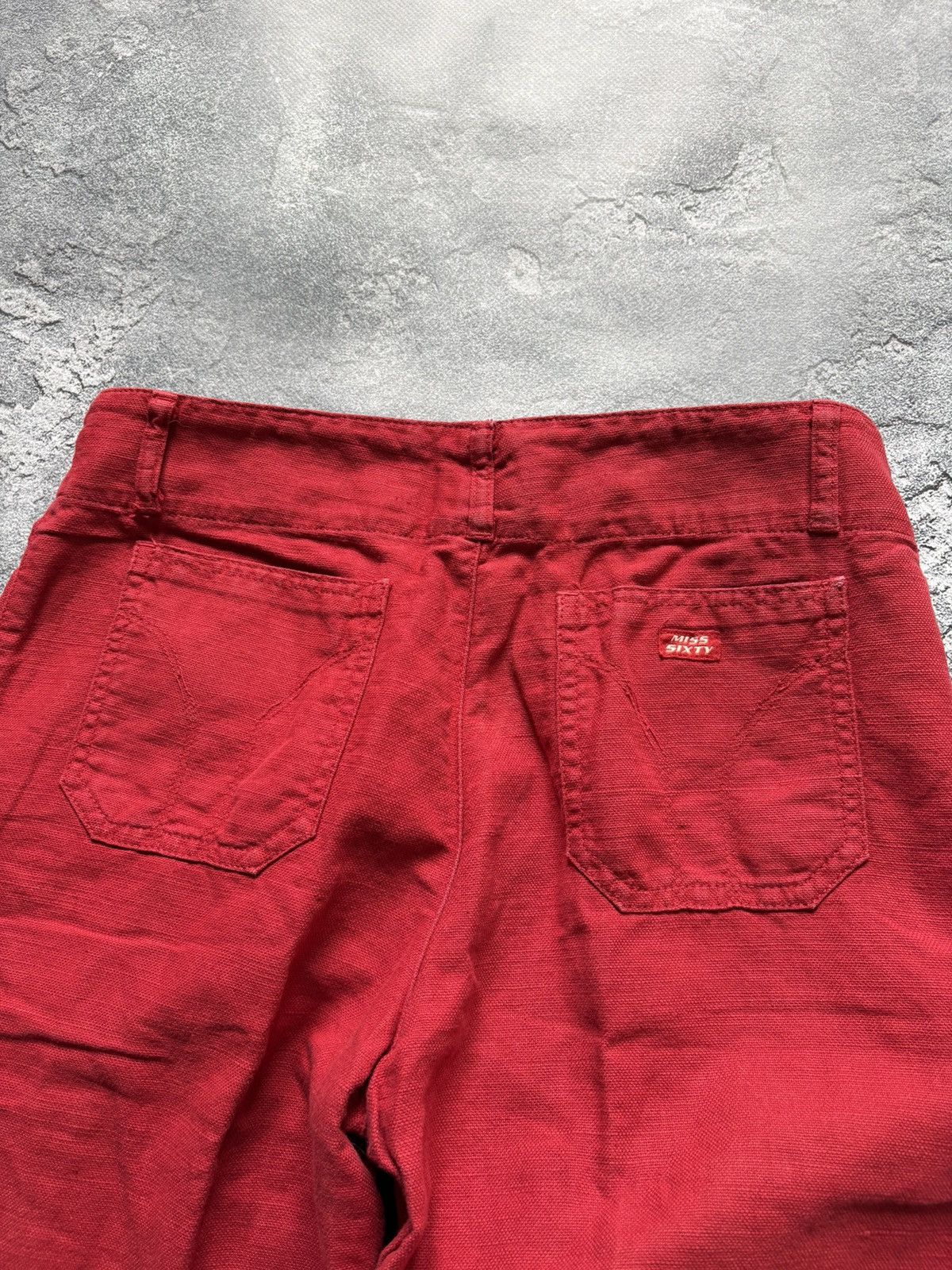 Miss Sixty Vintage 00s Miss Sixty Y2K Cotton Linen Red Wide Leg Pants Size 25" / US 0 / IT 36 - 2 Thumbnail
