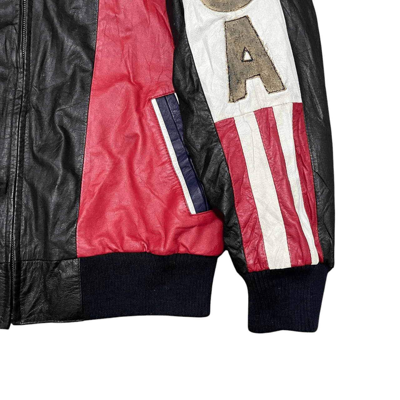 Vintage Vintage Flight Jacket Big USA Flag Leather Cowhide Size US L / EU 52-54 / 3 - 4 Thumbnail