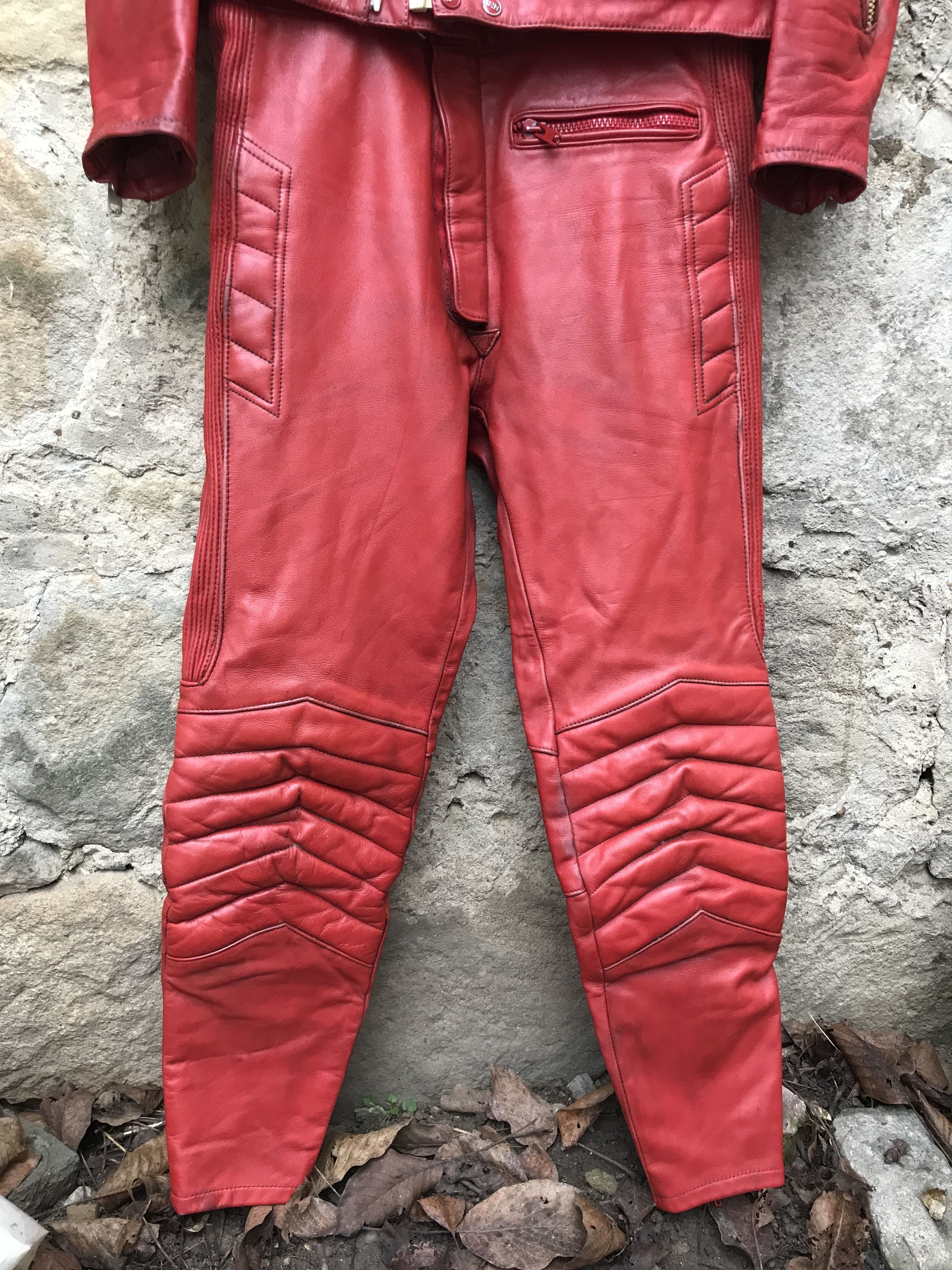 Vintage 80s Twin Track Distressed Leather Biker Jacket / Racing Suit Size US M / EU 48-50 / 2 - 13 Thumbnail