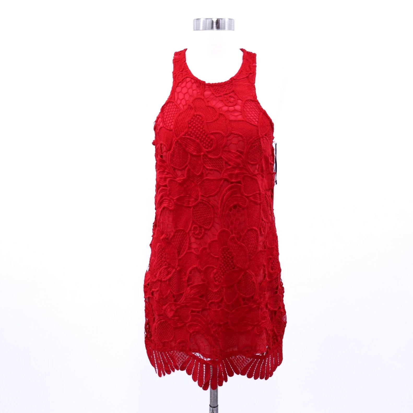 image of Vintage Lovers + Friends Mini Lace Dress Caspian Shift Womens S Small New Red Sleeveless in White