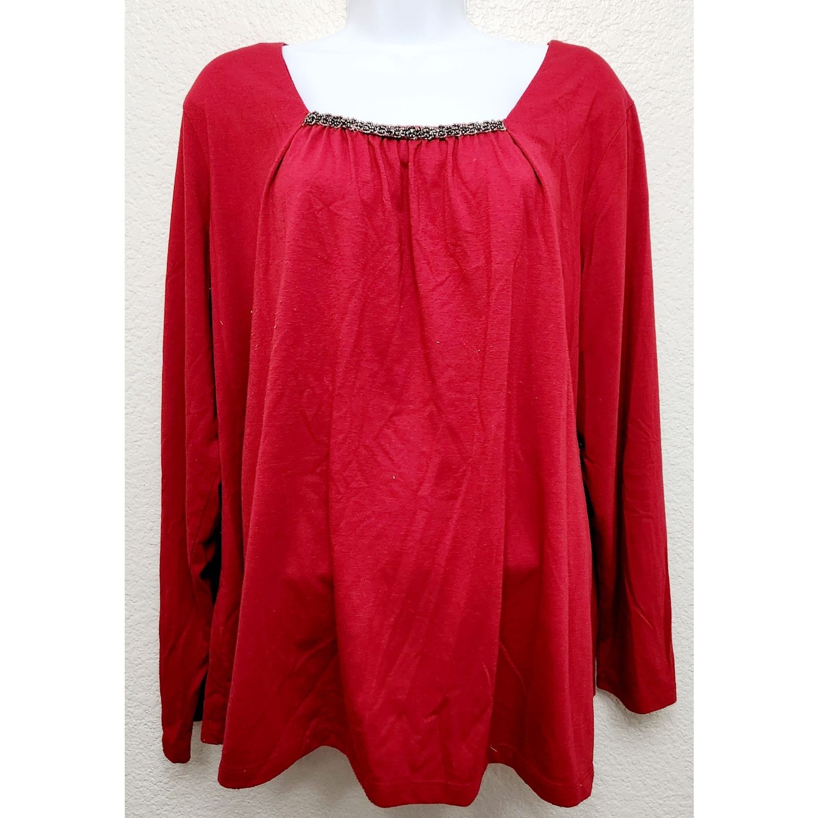 Croft & Barrow Croft & Barrow Red Pleated Bodice With Beads Top 2X Plus Size XXL / US 16-18 / IT 52-54 - 1 Thumbnail
