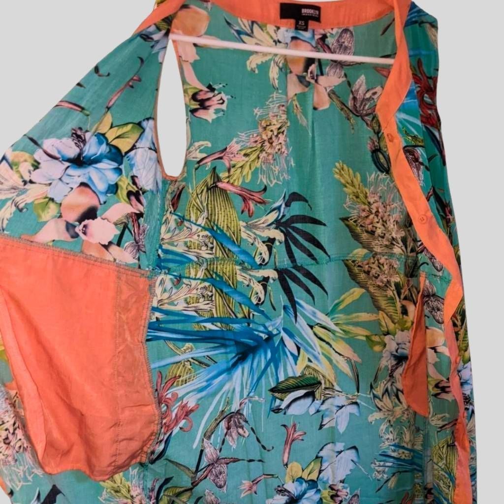 Brooklyn Industries Brooklyn Industries Dress XS Tropical Floral Rayon Teal Beac Size XS / US 0-2 / IT 36-38 - 5 Thumbnail