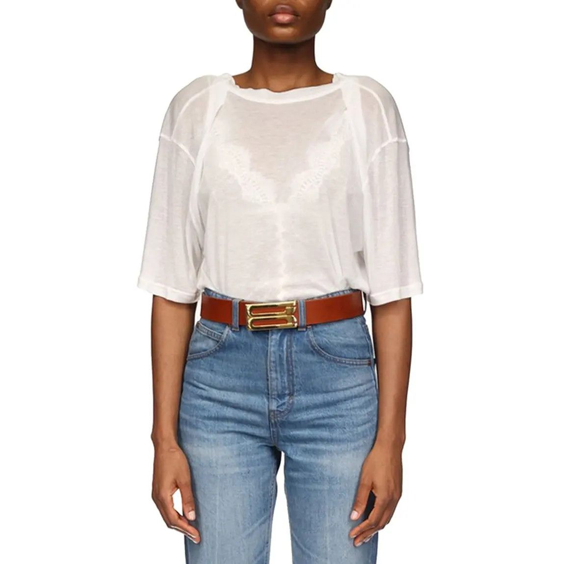 o1mle0525 Drape Sleeve T-Shirt In White