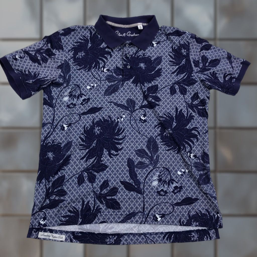 Robert Graham Robert Graham Polo Shirt Men M Floral Tropical Blue Short Sleeve Knit Cotton Golf Tennis Activewear Casual Stylish Crown Sport Network Size US M / EU 48-50 / 2 - 1 Thumbnail