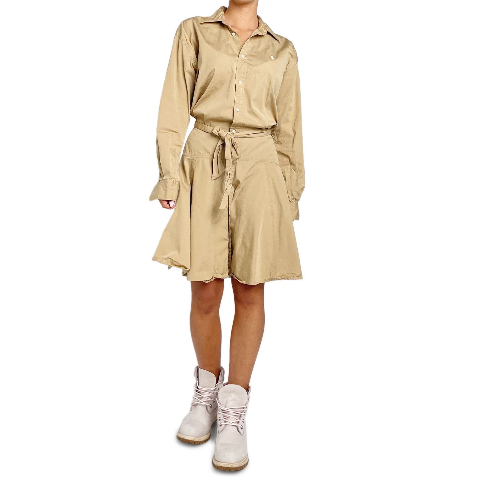 Polo Ralph Lauren Beige Long Sleeve Shirt Dress Size S / US 4 / IT 40 - 2 Thumbnail