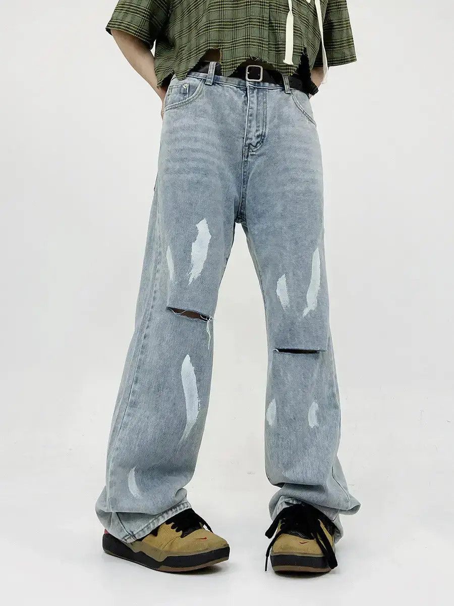 Japanese Brand Retro ripped zipper straight leg jeans Size US 32 / EU 48 - 6 Thumbnail