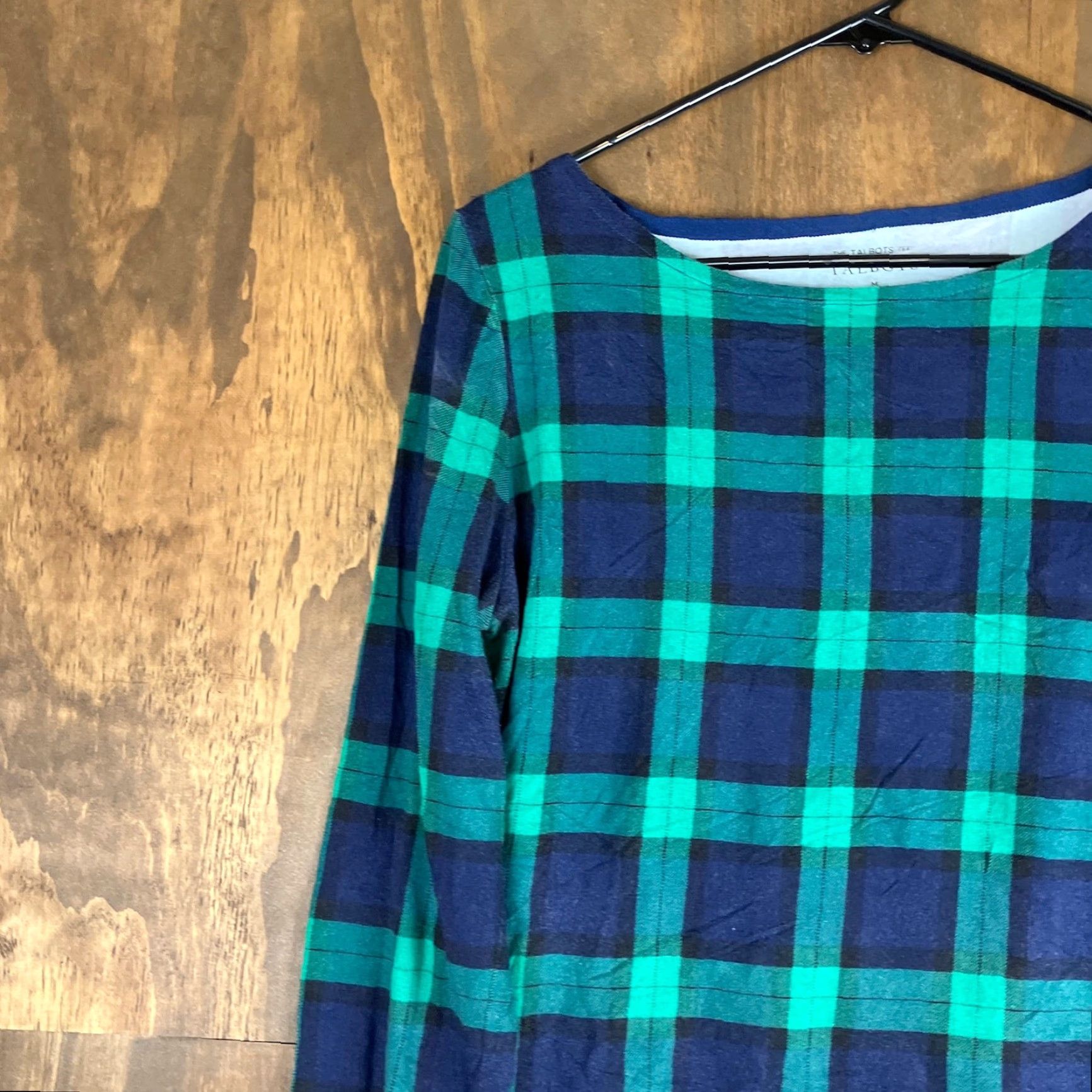 Talbots Talbots Womens Shirt Navy Green Plaid Boat Neck Long Sleeve Stretch Medium Size M / US 6-8 / IT 42-44 - 3 Thumbnail