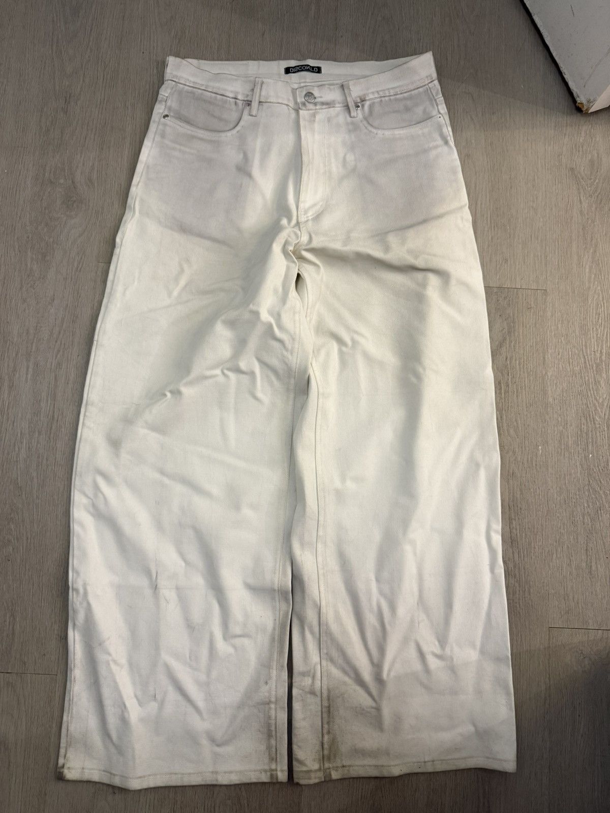 Discontd White Wax Waxed Baggy Denim