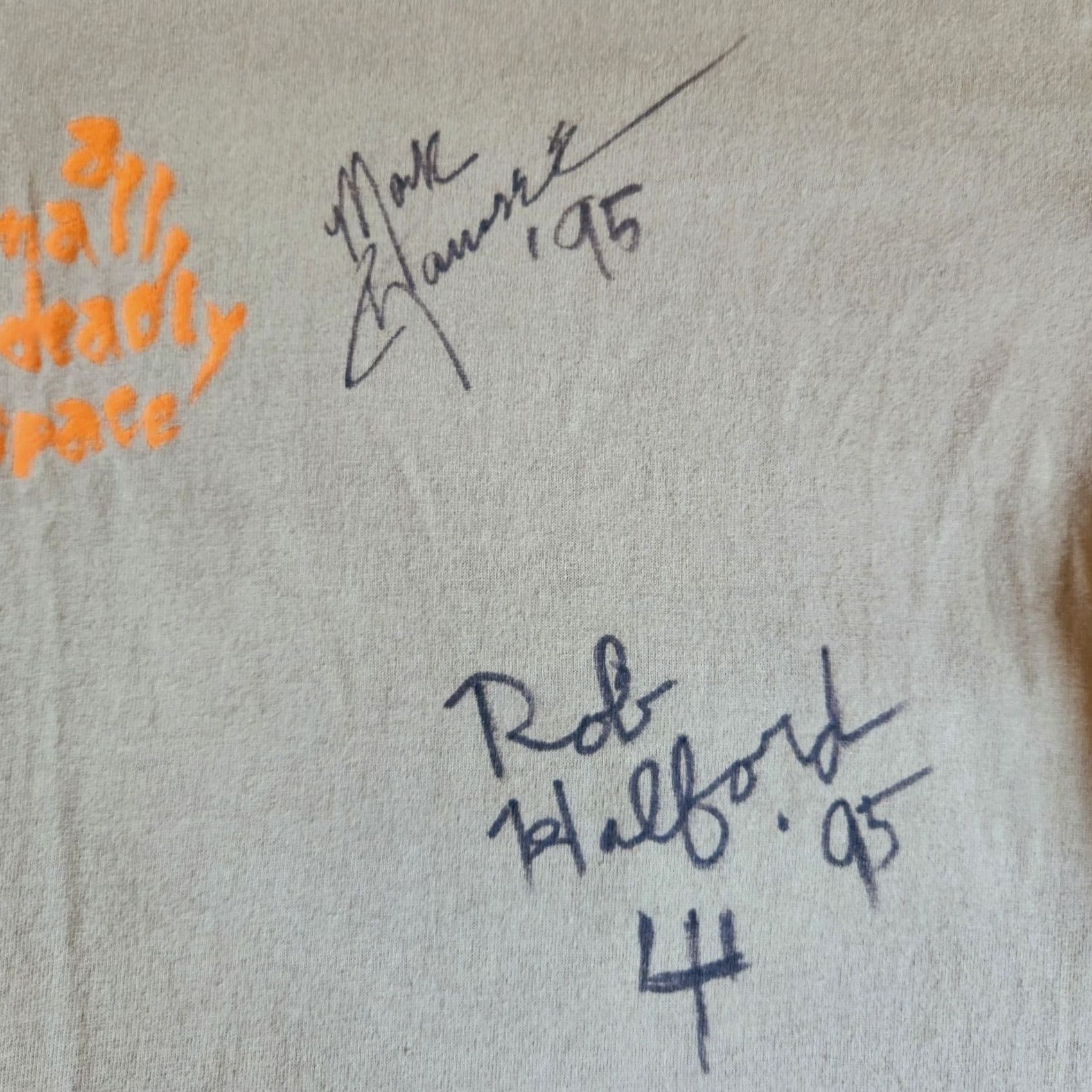 Vintage VINTAGE Rob Halford Fight A Small Deadly Space Tour 1995 Signed XL T-Shirt Men Brown Cotton Crew Neck Short Sleeve Space Band Tee Size US XL / EU 56 / 4 - 6 Thumbnail