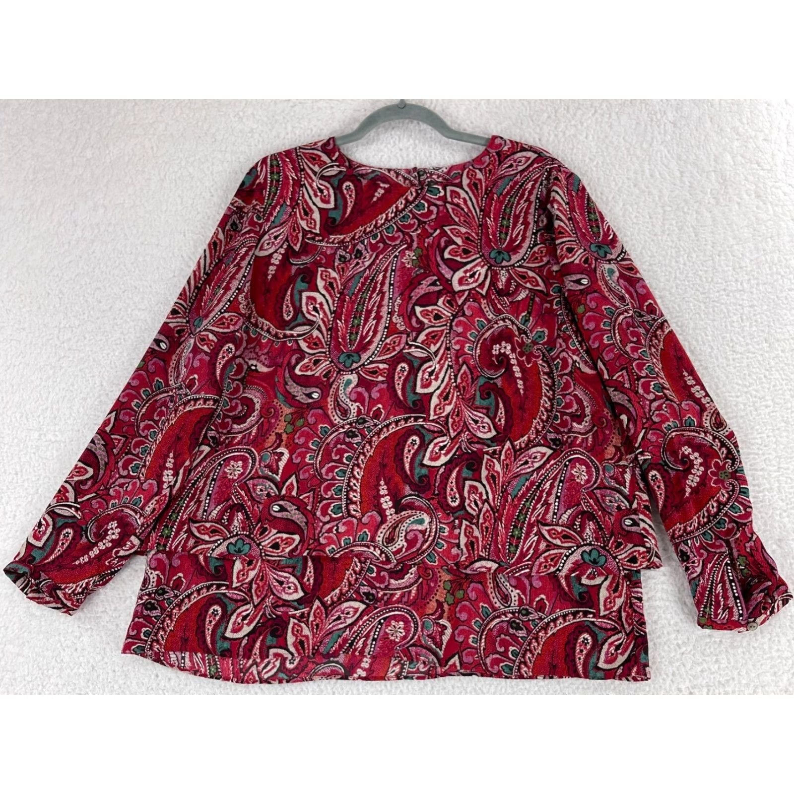 J. Jill J. Jill Shirt Women Large Red Paisley Print Tiered Long Sleeve Round Neck Casual Size L / US 10 / IT 46 - 2 Thumbnail