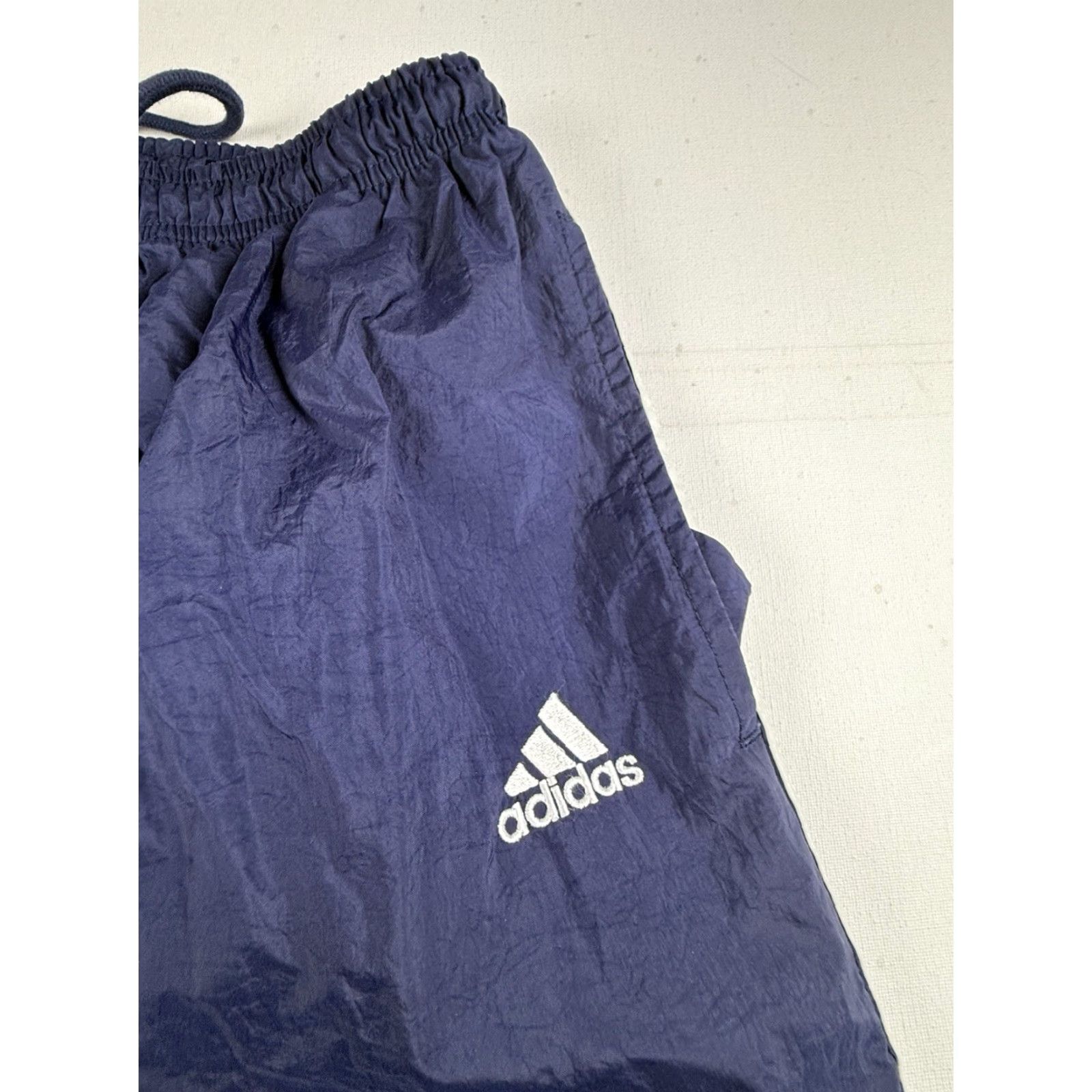 Adidas Adidas Track Pants Mens Medium Navy Blue 90s VTG Nylon Windbreaker Straight Leg Zippered Cuff Elastic Waistband Drawstring Activewear Size US 31 - 2 Thumbnail