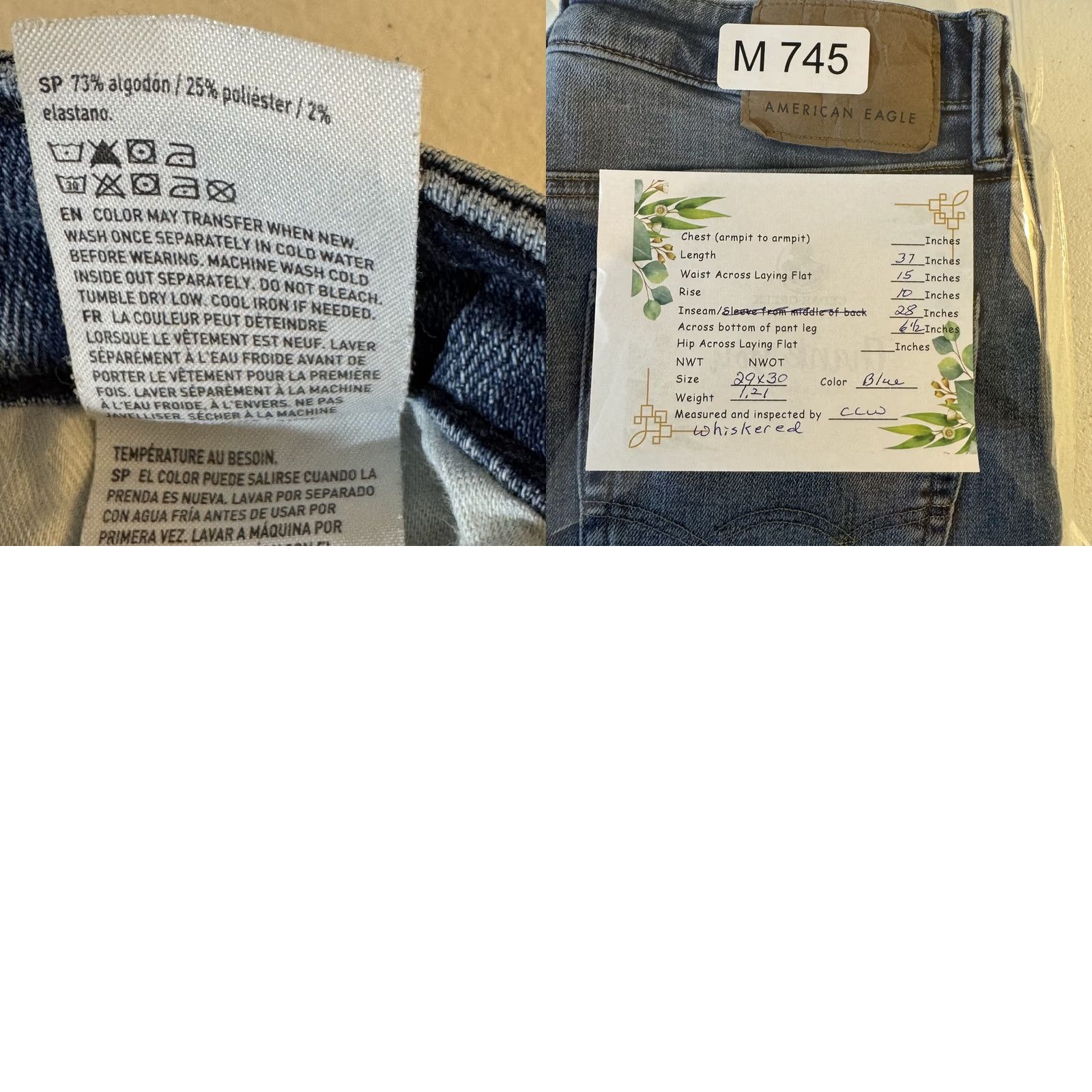 American Eagle Outfitters American Eagle Outfitters Jeans Women Whiskered Stretch 29 X 30 Blue Denim Skinny Leg, Regular, Medium Wash, 5-Pocket, Button Zip, Excellent Size 29" - 9 Thumbnail