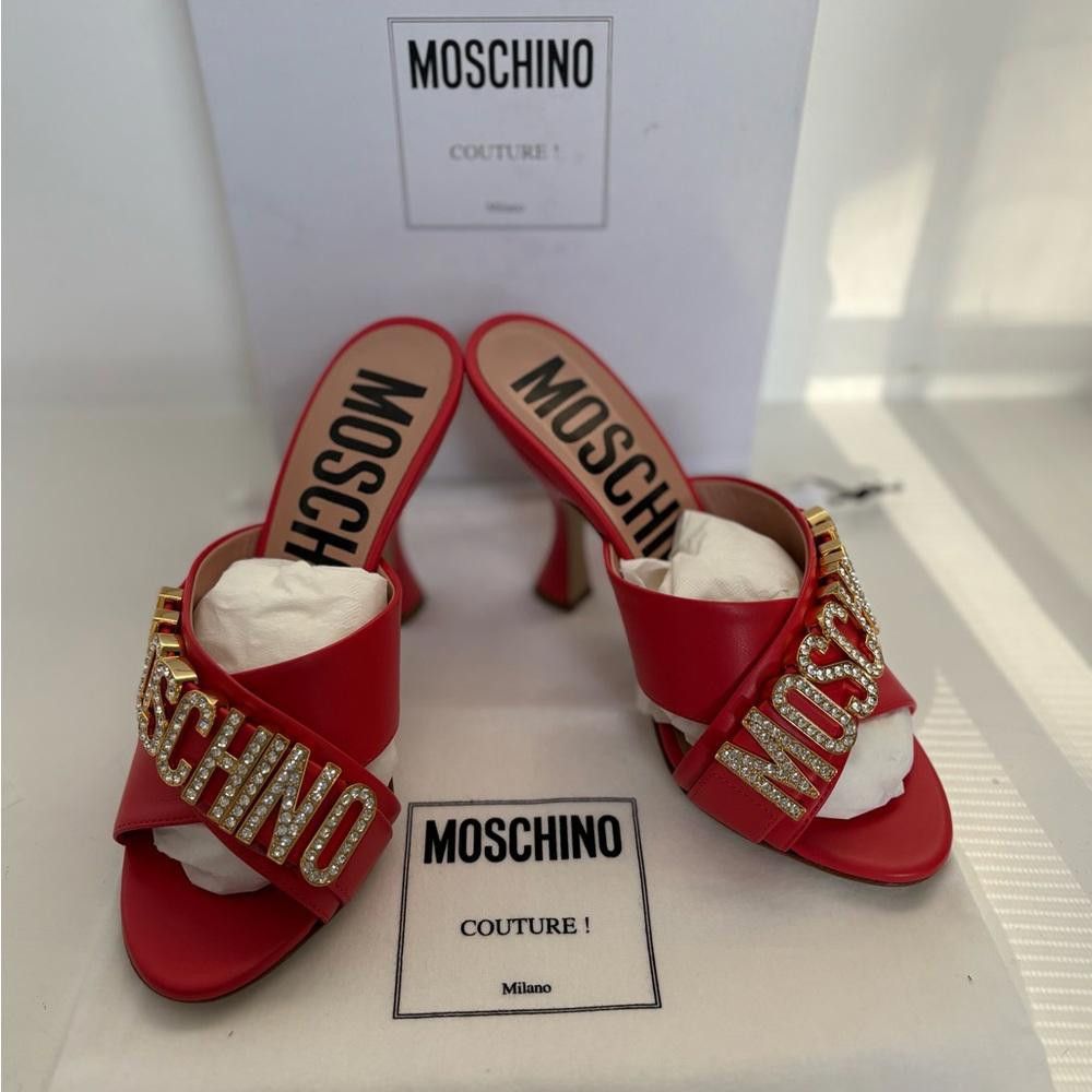 Moschino Moschino Couture Crystal Embellished Leather Orange Sandal Size US 6 / IT 36 - 6 Thumbnail